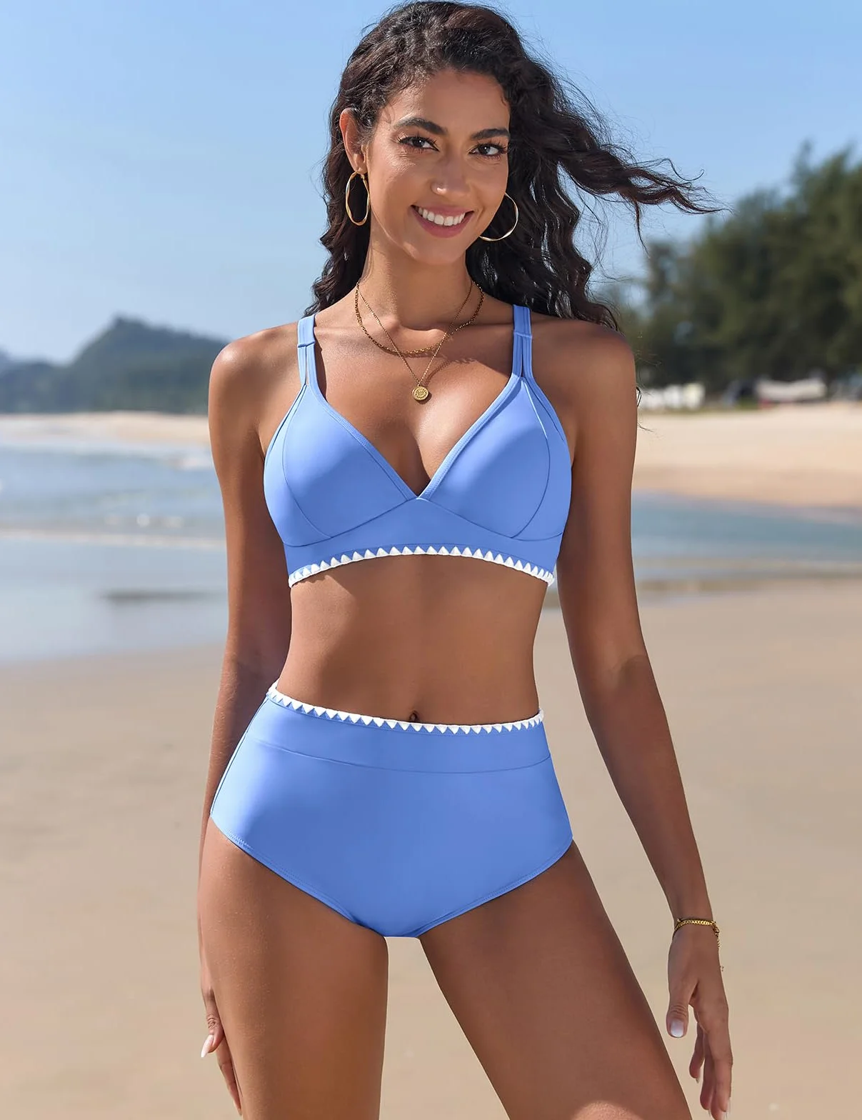 UMIPUBO Damski dwuczęściowy strój kąpielowy push-up seksowne głębokie bikini z wysokim stanem wyściełany biustonosz seksowny strój kąpielowy Cross Beachwear