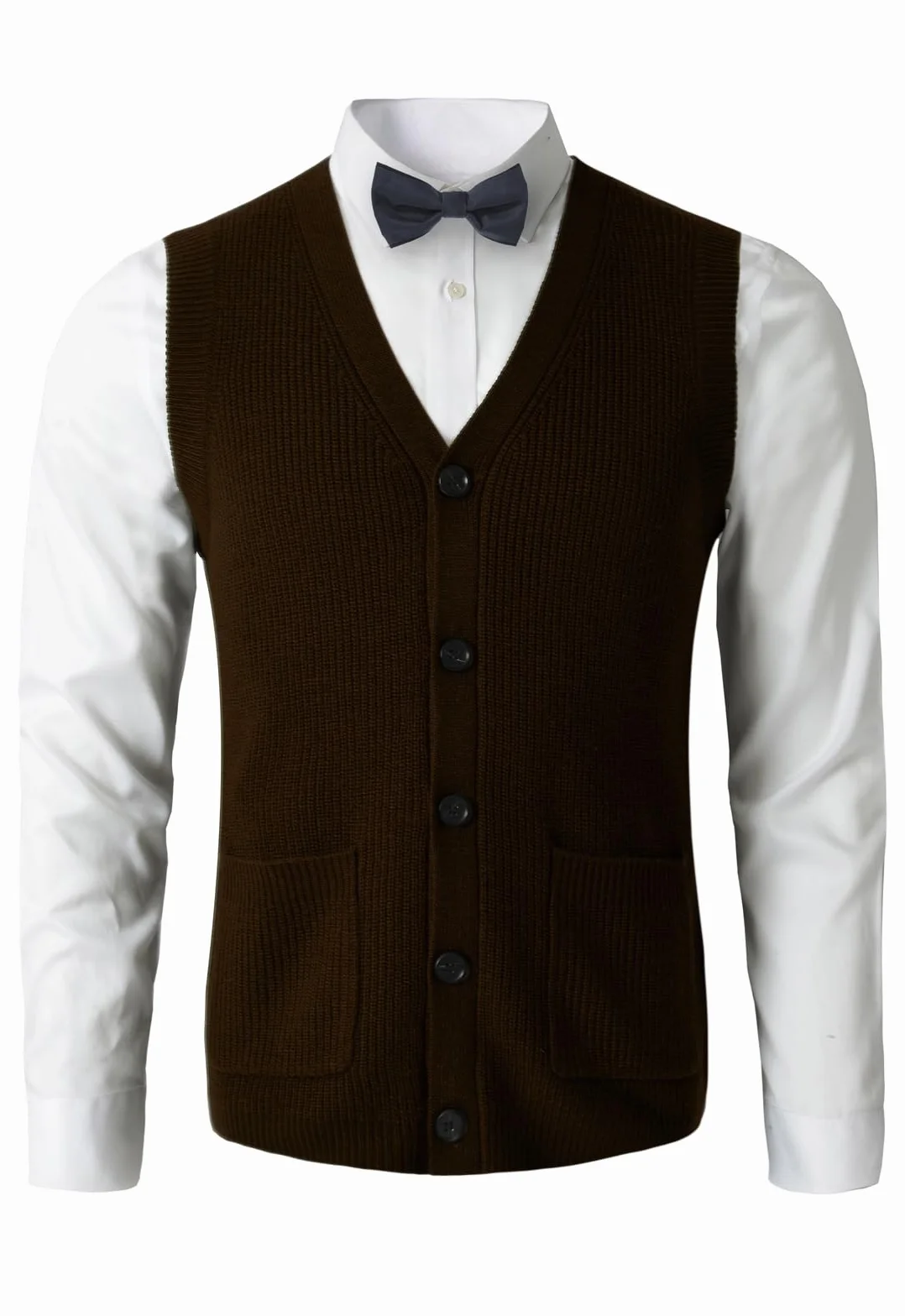Męski Sweter Kamizelka V Neck Bezrękawy Otwarty Front Odzież męska