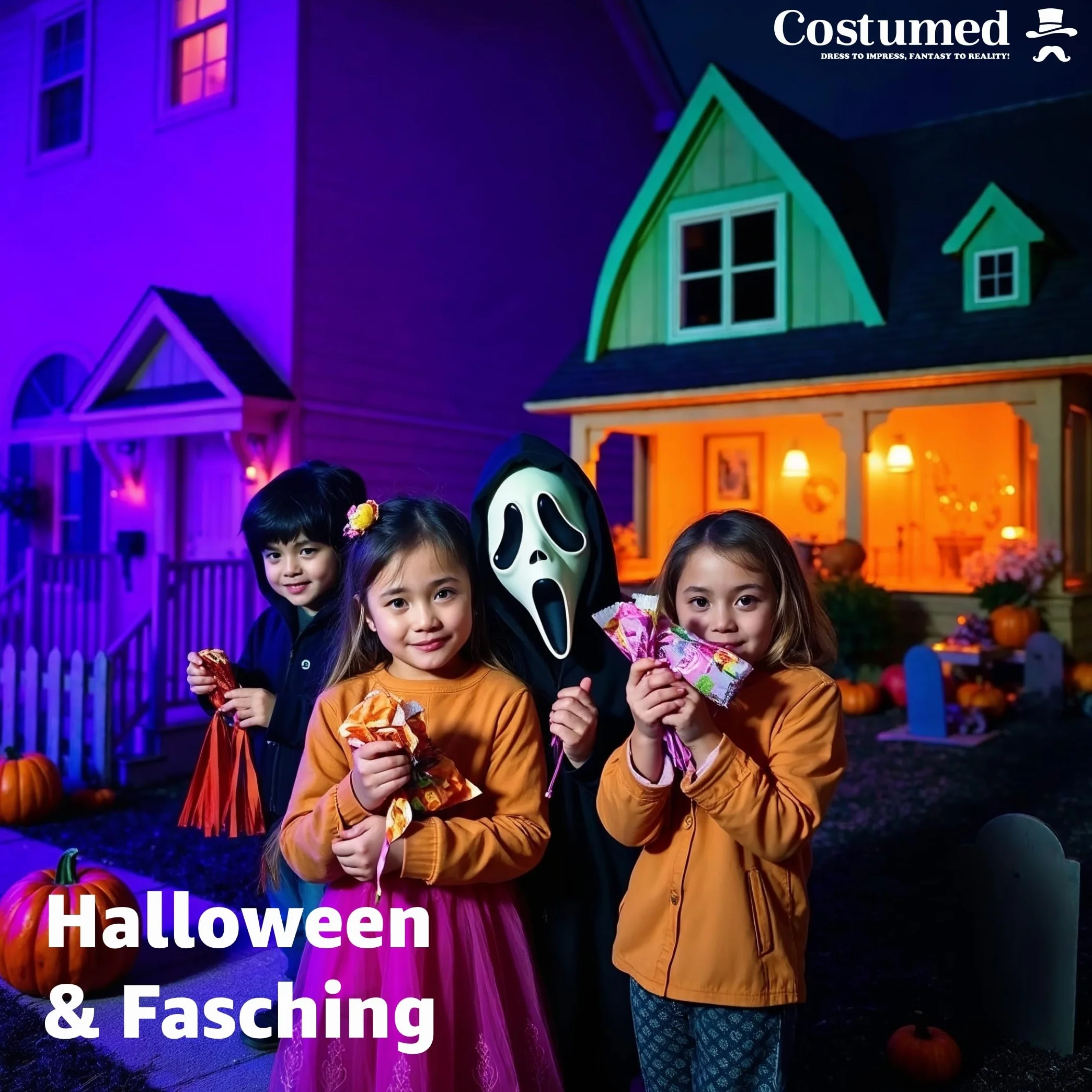 Costumed Krzyk Halloweenowa maska horroru - dla mężczyzn i kobiet jako kostium na Halloween - maska kostiumowa Ghostface Fancy Dress Ghost Mask