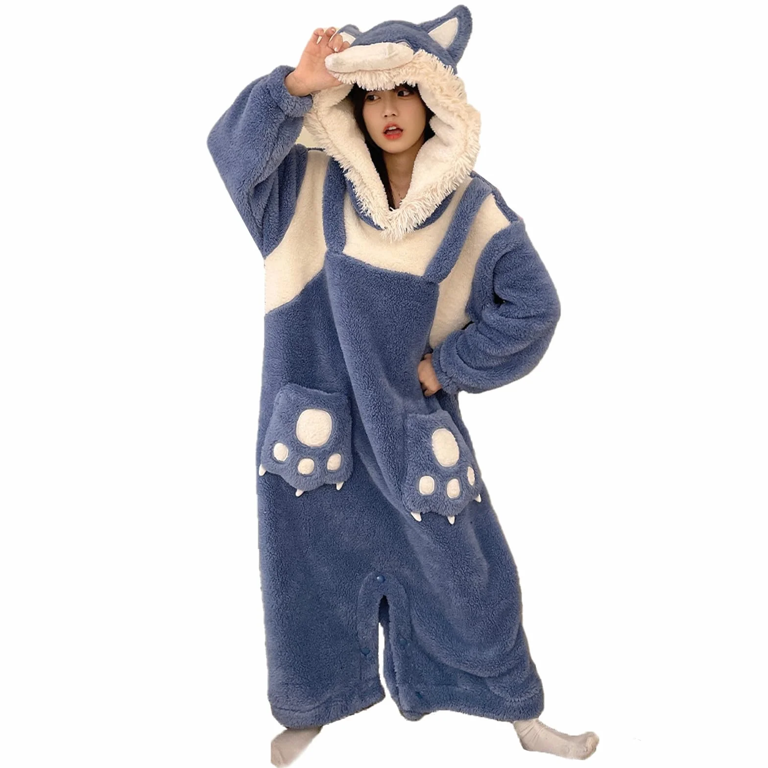 HULG Piżama damski garnitur, damski kostium na Halloween, jednoczęściowa piżama zwierzęca, flanelowa zimowa piżama, miękka i ciepła, idealny kostium karnawałowy