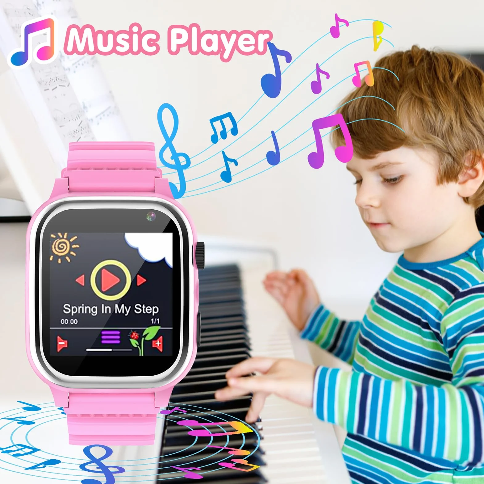 Smartwatch dla dzieci z 26 grami, muzyką kaloryczną, zegarek Smartwatch dla dzieci z telefonem, SOS, aparatem, latarką, budzikiem, słodkim tłem, prezentem dla chłopca i dziewczynki 3-12 lat