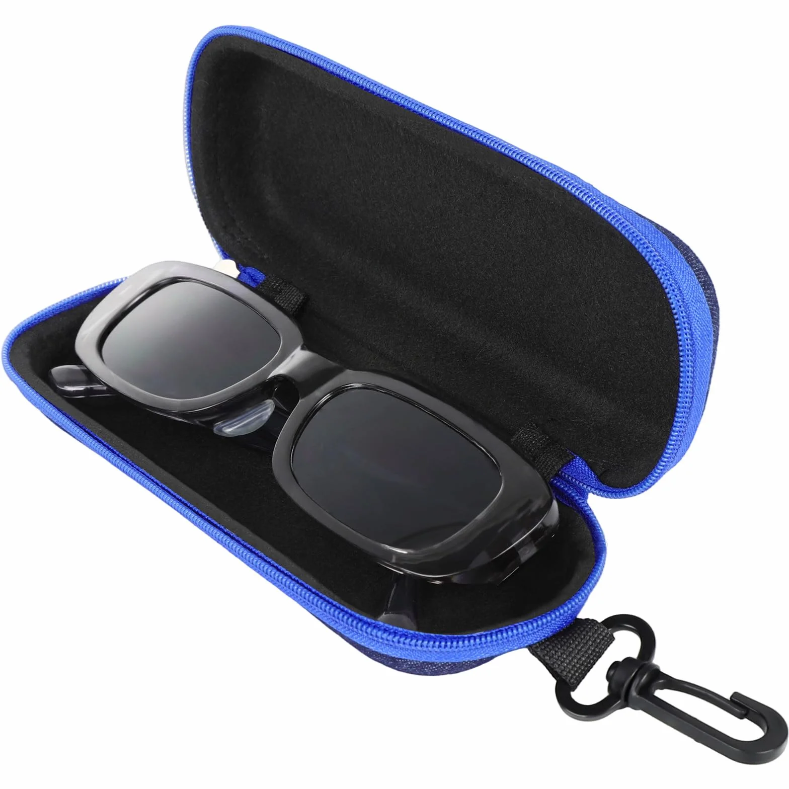 4 sztuki EVA przenośne etui na okulary, twarde etui, z karabińczykiem i zamkiem błyskawicznym, pudełko na okulary dla kobiet i mężczyzn, etui ze ściereczką z mikrofibry na okulary przeciwsłoneczne