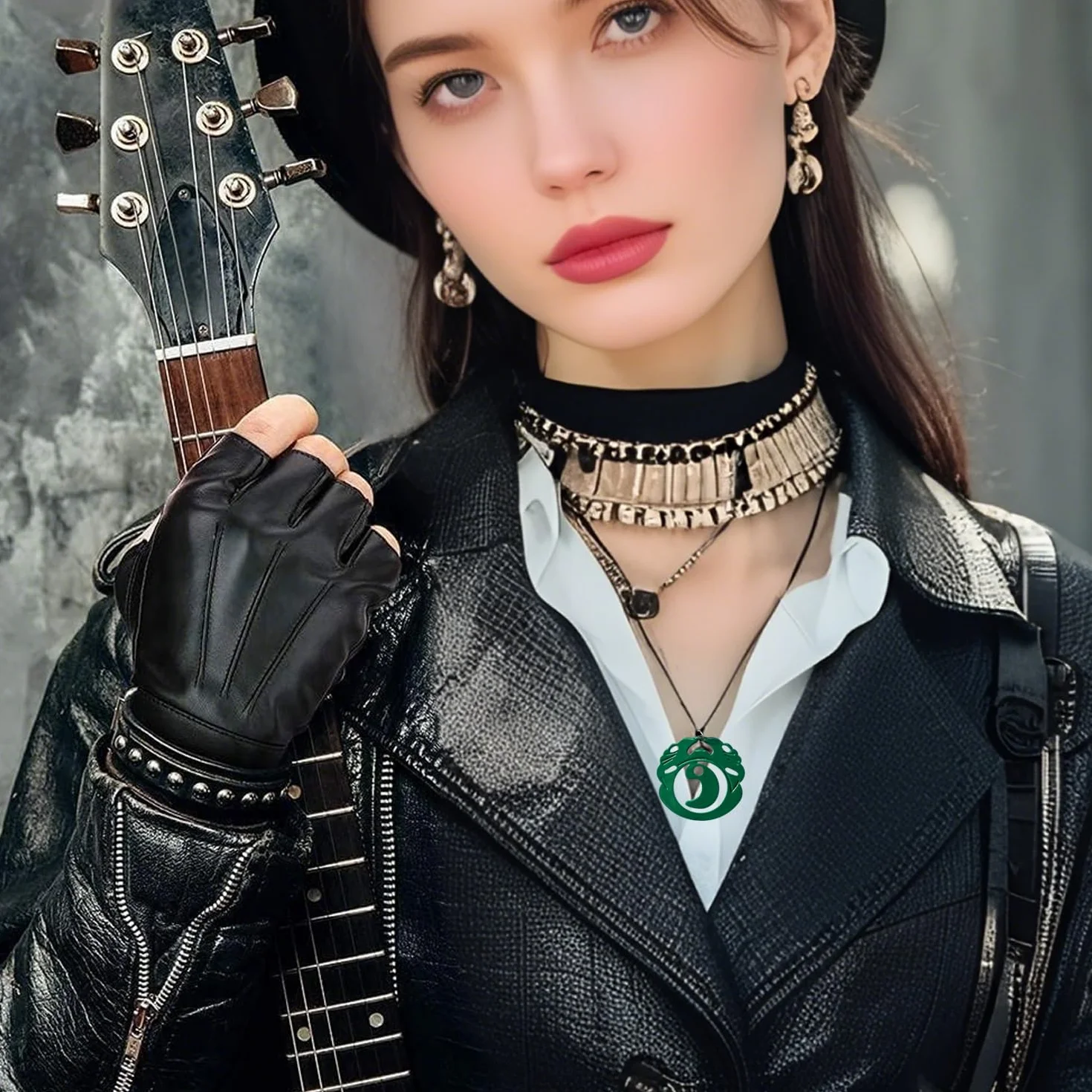 Zestaw biżuterii do cosplayu Spy Lara Tomb Rider Naszyjnik Catwomen Rękawiczki bez palców do jazdy dla fanów 2 szt