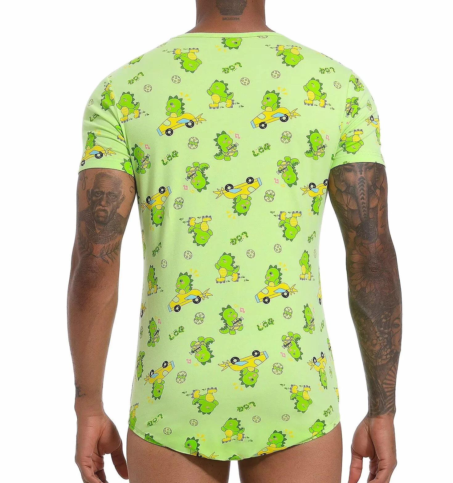 Landofgenie Onesie Mężczyźni Krótki Rękaw Bodysuit One Piece Pidżama Rompers Dinosaur Rudy