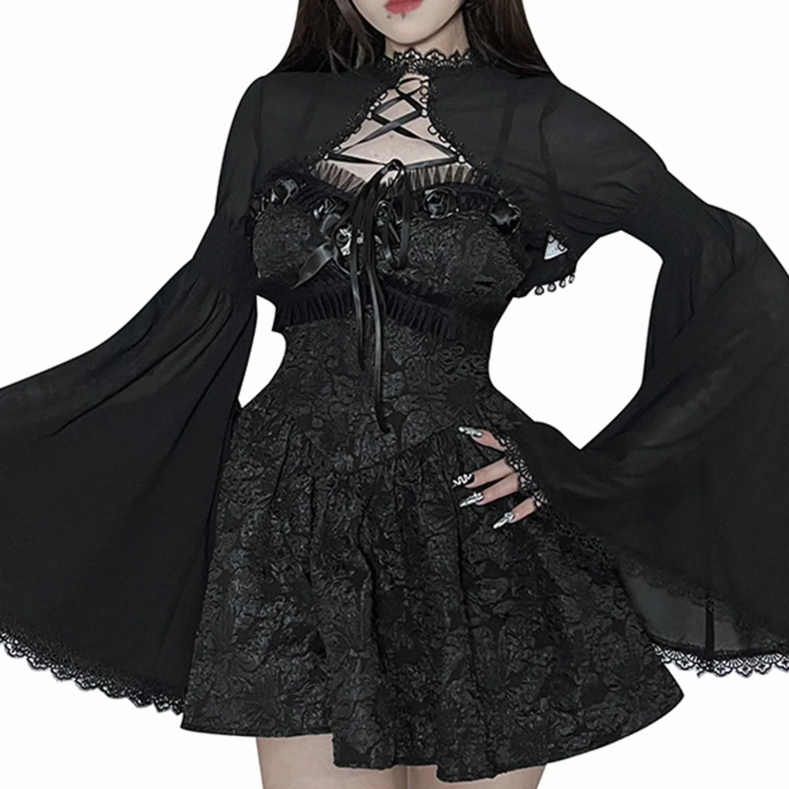 JanJean Kostium damski na Halloween, gotyckie, bolerko, , koronka, kurtka, górna część z długimi rękawami, kardigan, crop top, średniowieczny, kostium karnawałowy na imprezę