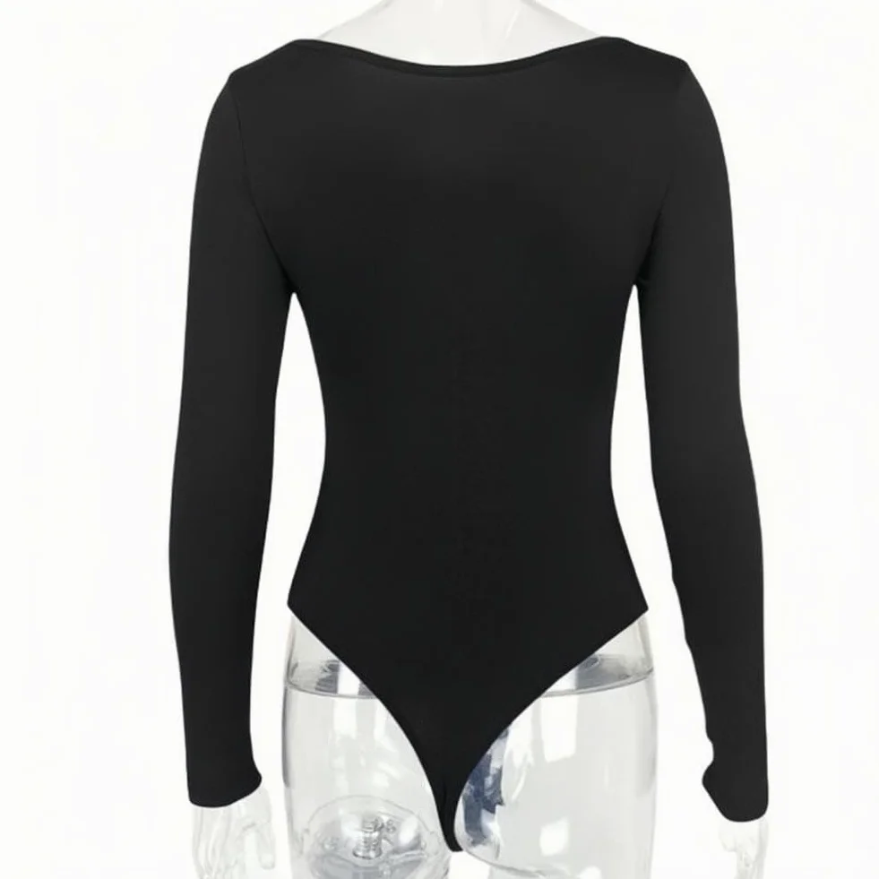 Body damskie z długim rękawem bodysuit z kwadratowym dekoltem seksowne body damskie z długim rękawem eleganckie eleganckie topy miękkie jednolity kolor casualowa rozciągliwa koszulka