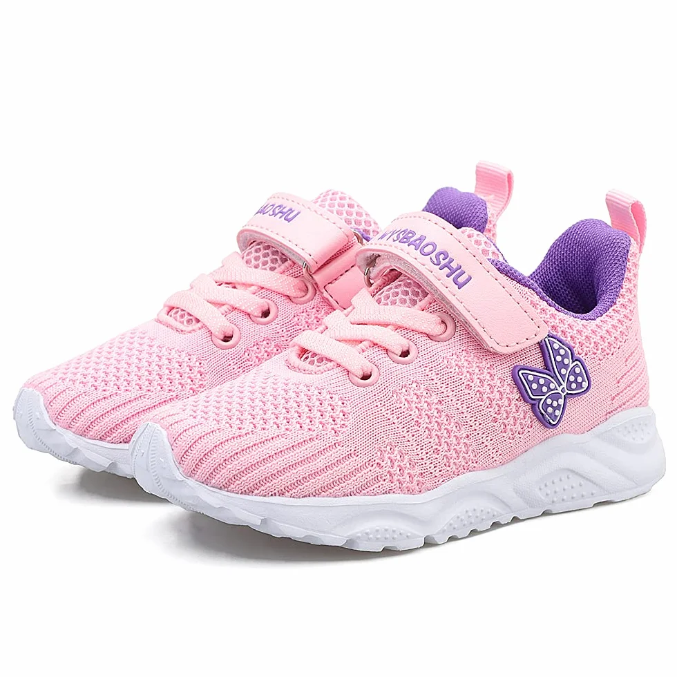 Dziecięce buty sportowe dla dziewczynek, buty sportowe dla małych dzieci, do pierwszych wędrówek, oddychające, lekkie buty rekreacyjne, różowy - różowy - 26 EU
