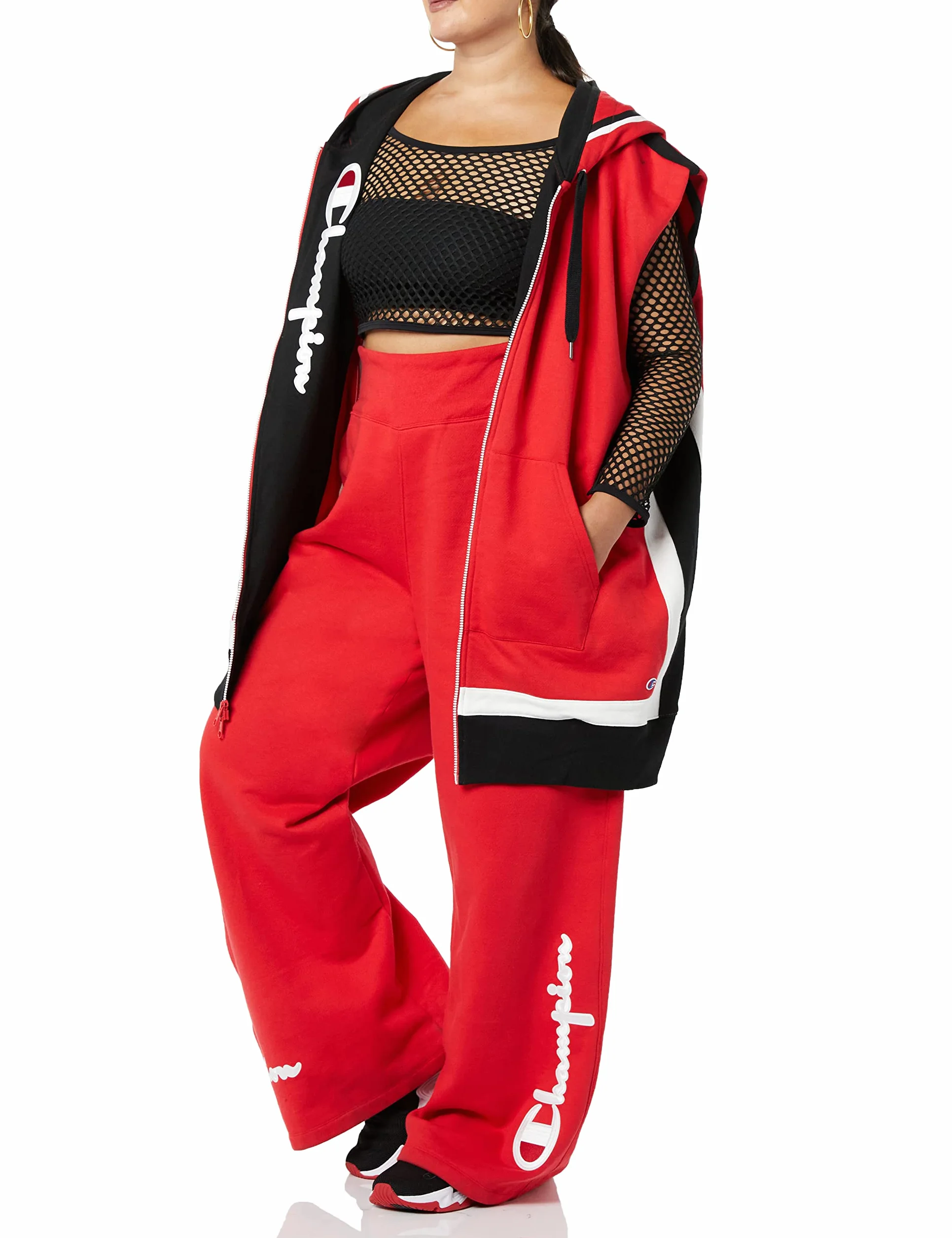 Champion Damska bluza z kapturem oversized Reverse Weave Vest, czerwony/heban/biały-510515, L-XXL