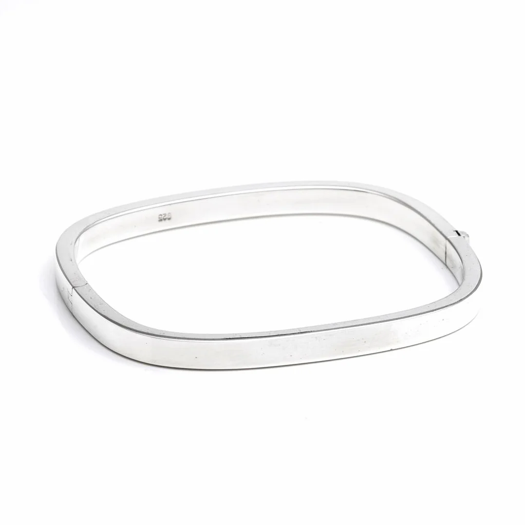 Silverly Kwadratowa bransoletka 5,2 mm z zawiasem z litego srebra próby 925 | elegancka bransoletka ze srebra wysokiej próby z kwadratową rurką | prezent urodzinowy dla mamy cioci