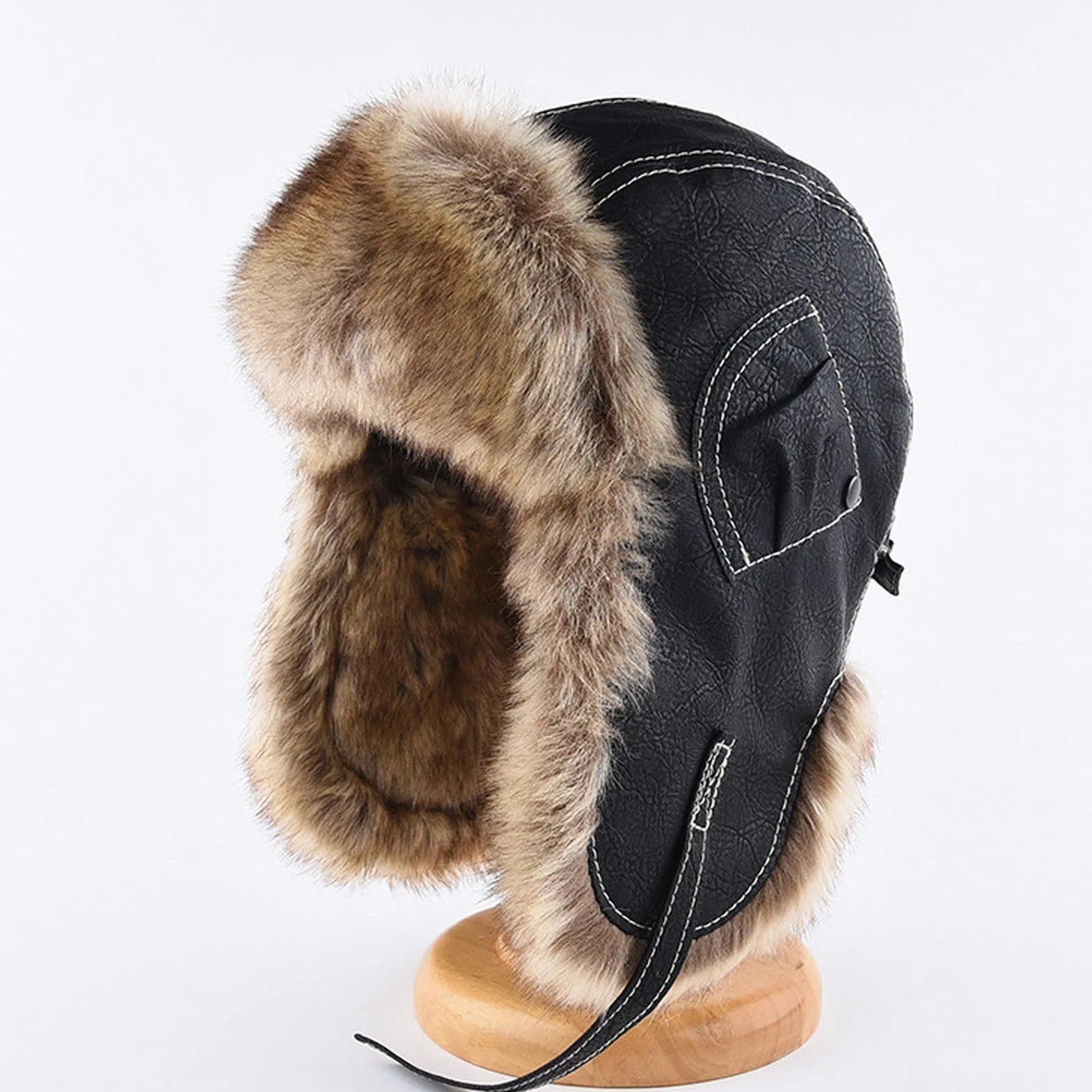 GIBZ Czapka lotnicza ze sztucznego futra vintage czapki traperskie kostium zimowa ciepła czapka z nausznikami dla mężczyzn i kobiet