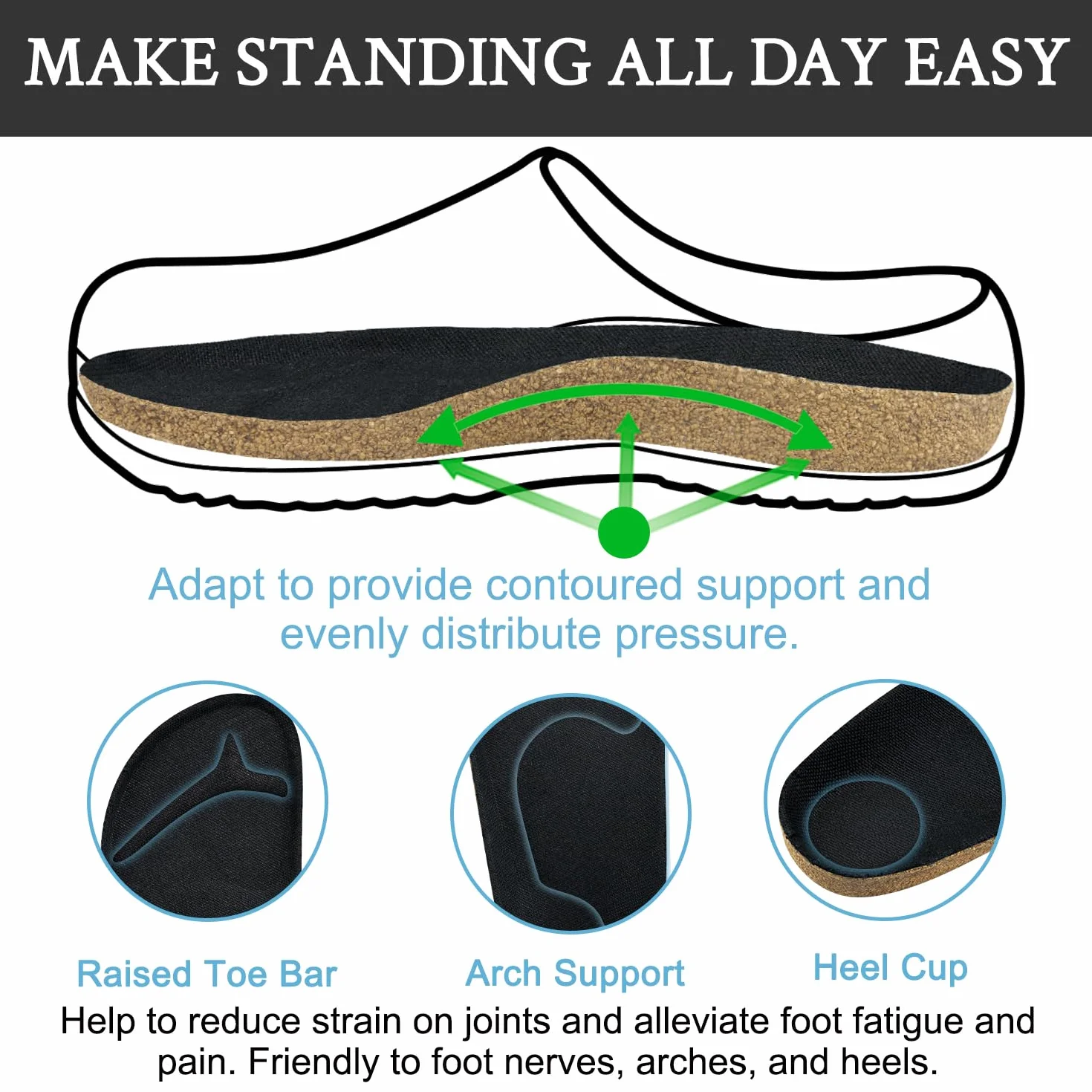 Endoto Wkładki do Birkenstock Super Birki Clog Butów, Zamiennik Korek Wkladka Zamienne Insoles Replacement Insert-42 EU