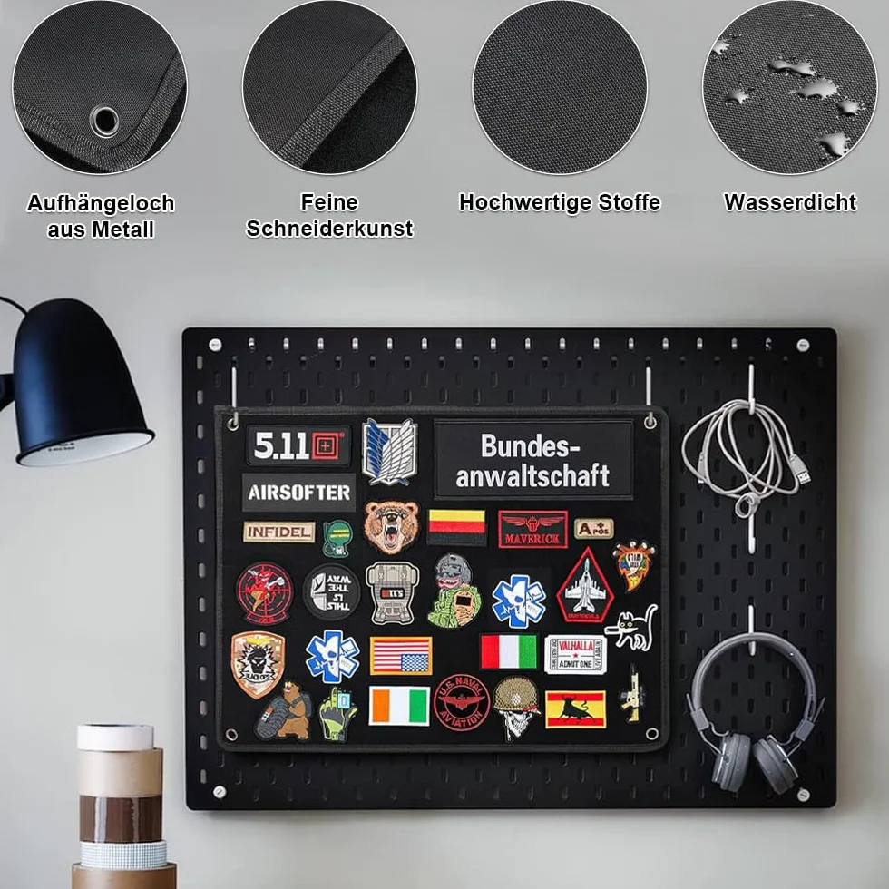 Naszywki na rzep, 85 x 70 cm, taktyczny wojskowy uchwyt na naszywkę, na ścianę, na rzep, taktyczna naszywka, tablica, organizer, tablica ekspozycyjna z oczkami na naklejki, stemple, odznaki
