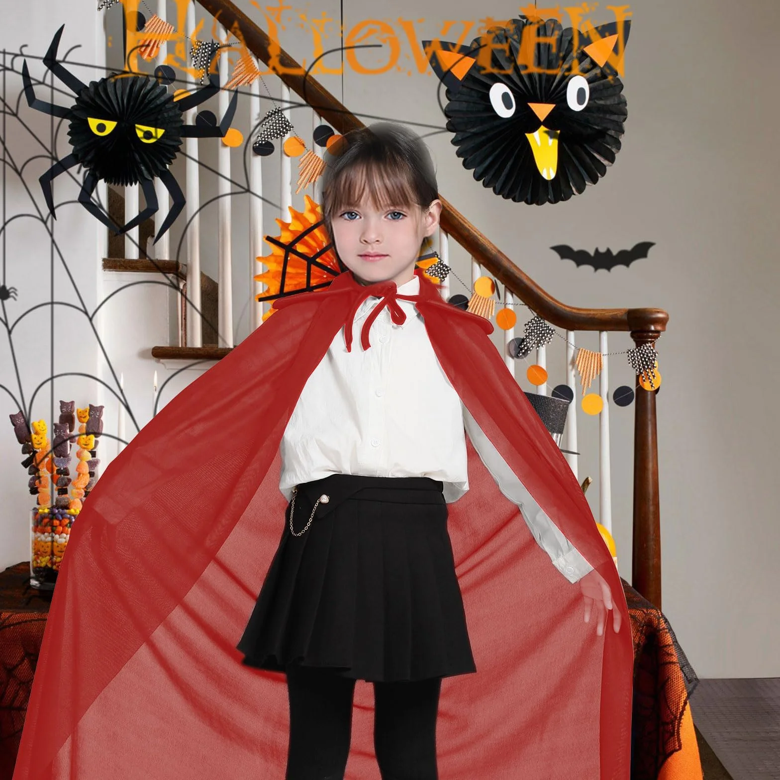 MIVAIUN 90 cm Czerwona Peleryna z Kapturem na Halloween - Czarownica, Akcesoria do Cosplay, Fantazyjny Kostium dla Dorosłych