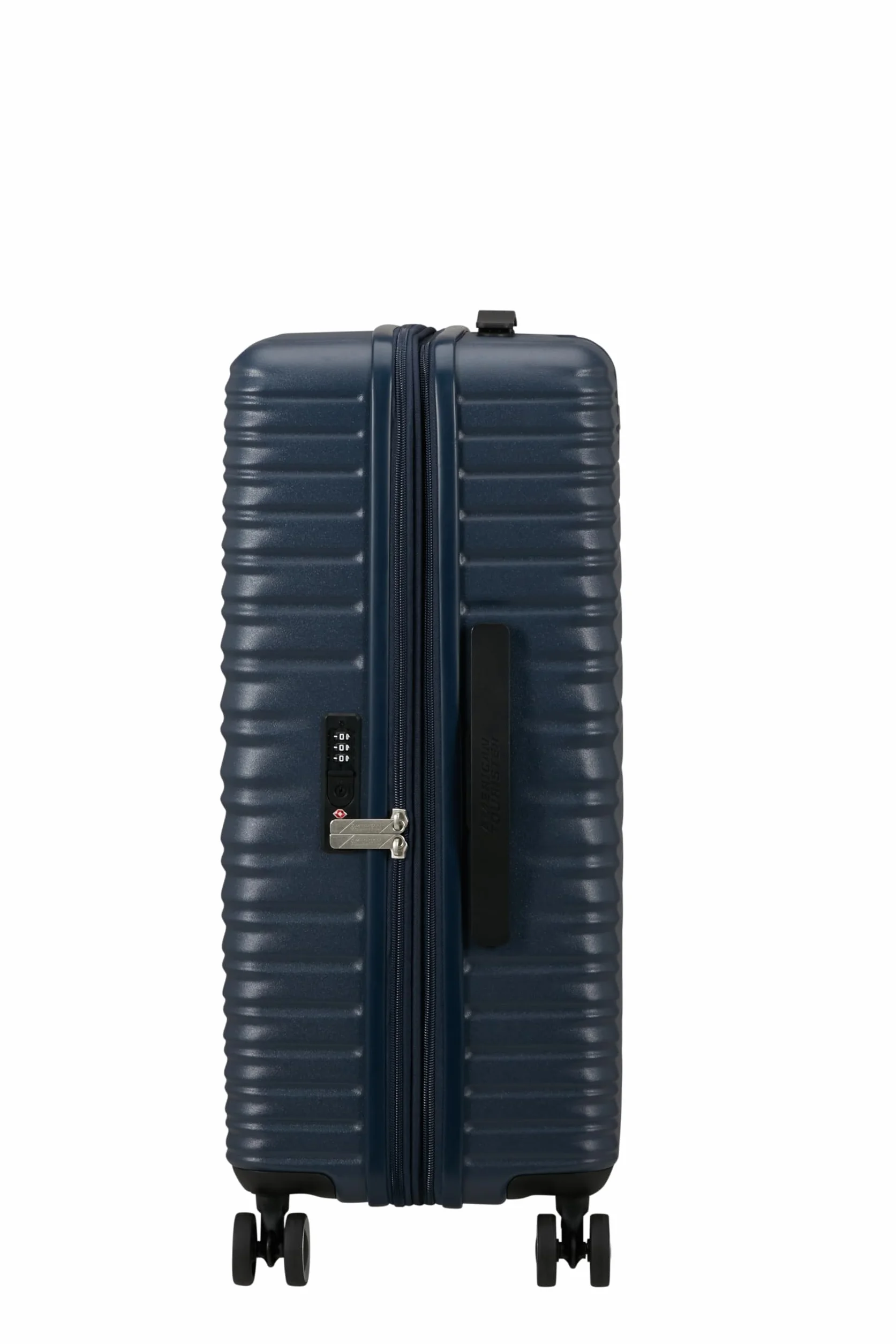 American Tourister Aerotech - 3-częściowy zestaw bagażowy z twardą skorupą (do przenoszenia, średni, duży) rozszerzalny zestaw wózków z zamkiem TSA - niebieski (metaliczny granat)