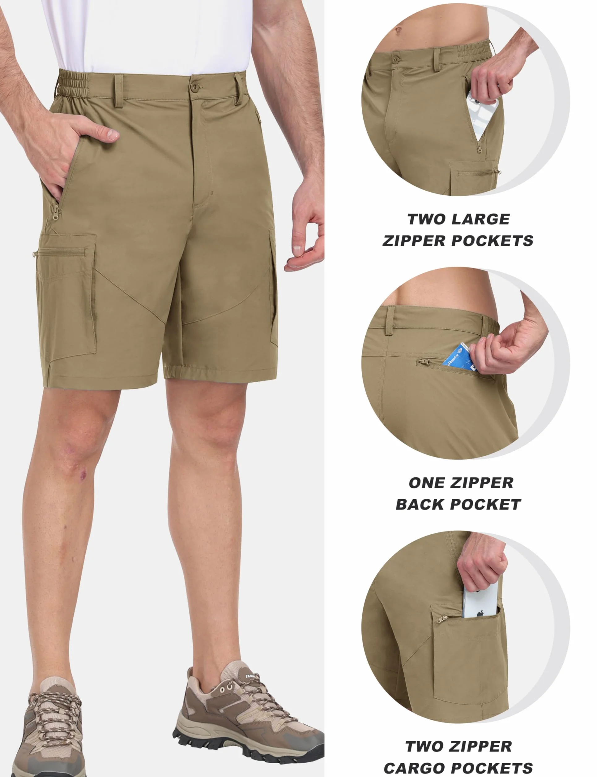 MoFiz Krótkie spodenki męskie, cargo, outdoorowe, na lato, lekkie, szybkoschnące, do golfa, krótkie spodnie trekkingowe, spodnie sportowe, krótkie, z 5 kieszeniami