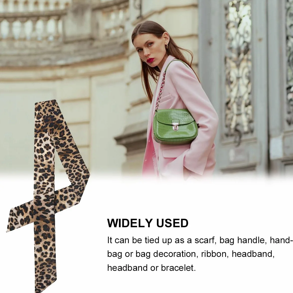 Cerioll Damski szalik skinny scarf, modna opaska na czoło, chusta na szyję, damski szal z lampartem, wąski jedwabny szalik, satynowa wstążka, jedwabna chusta krawat, ozdoba głowy, szal do włosów