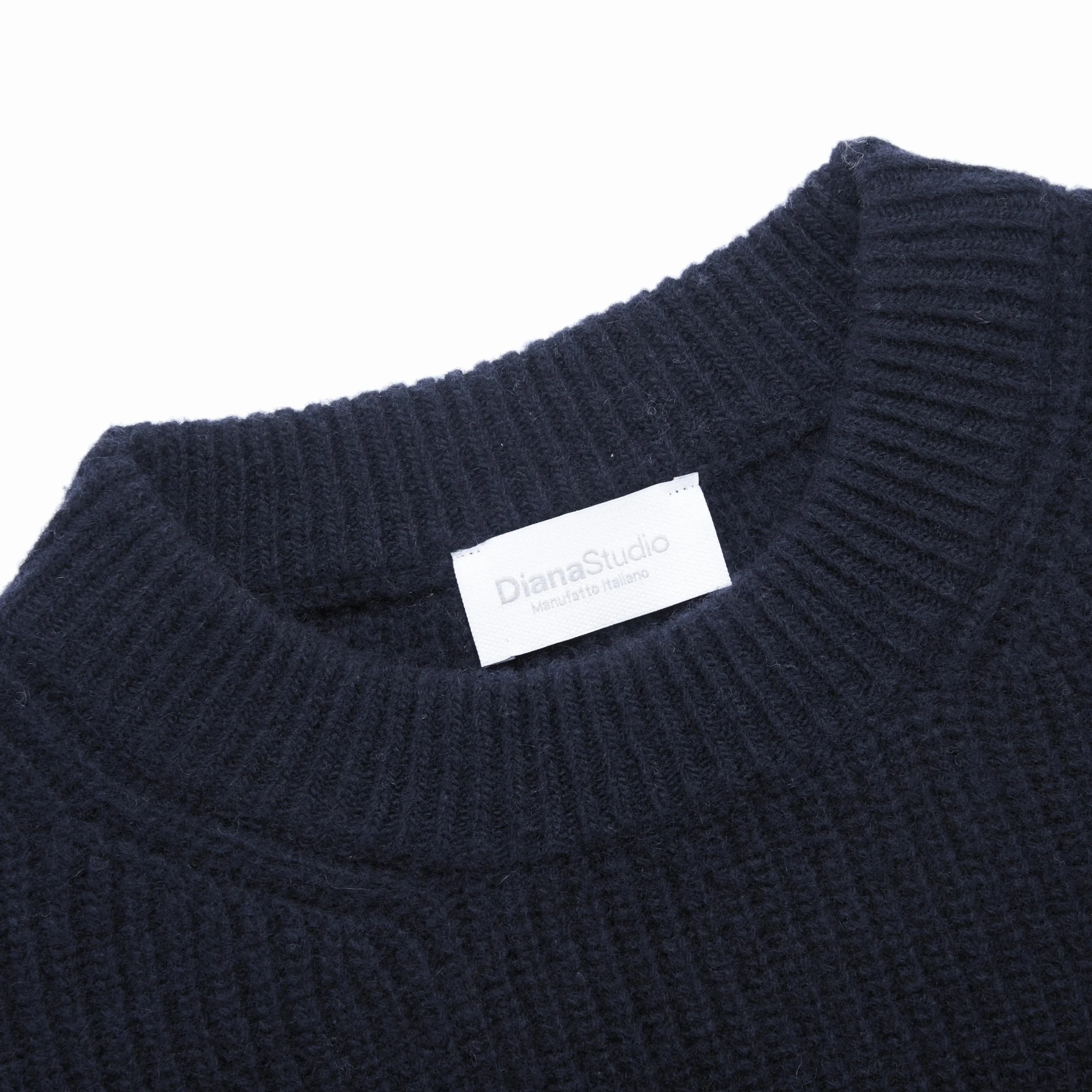 Diana Studio Okrągły dekolt z dzianiny, granatowy, męski, wełna, długie rękawy, rozmiar L, regularny krój, Niebieska, L-XXL