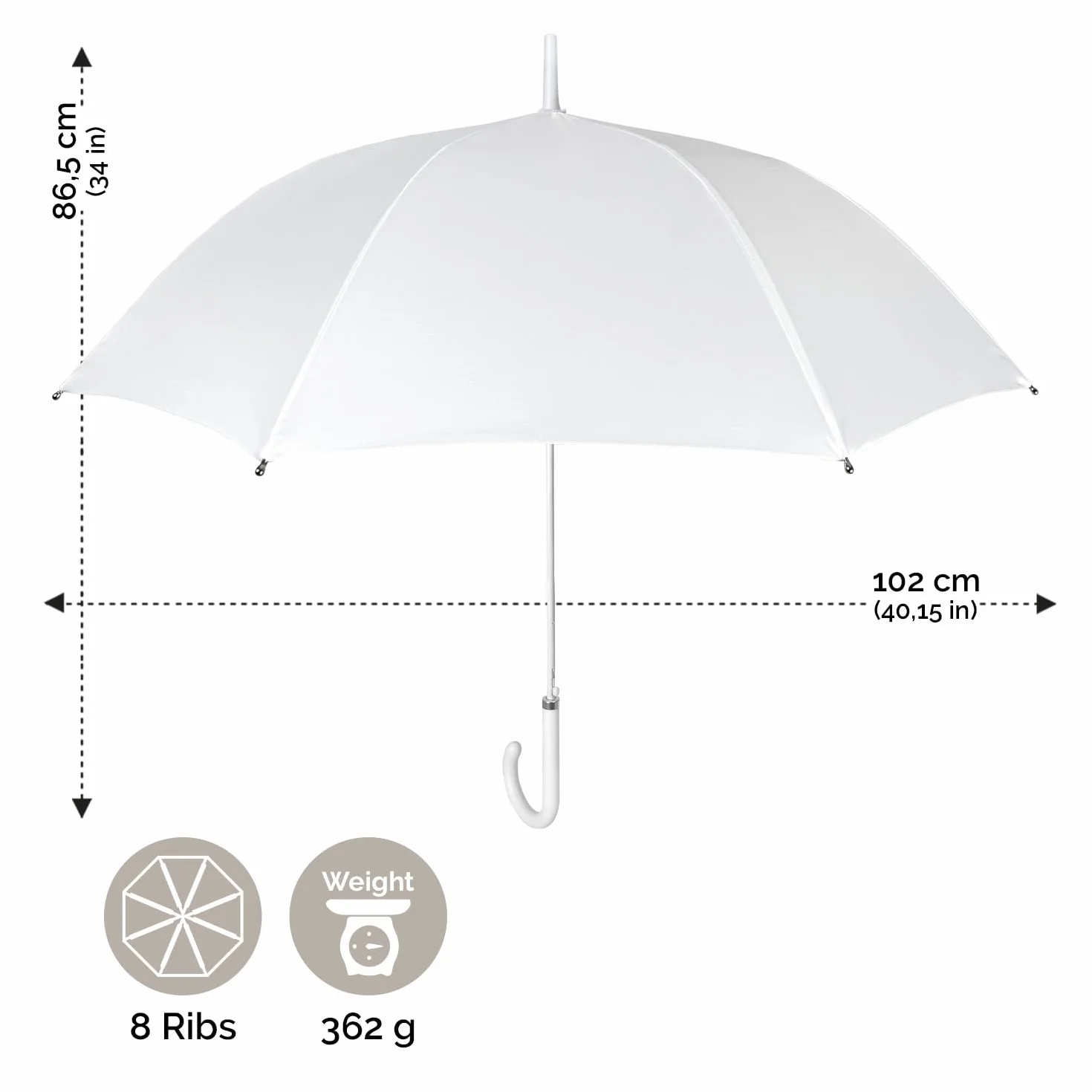 Biały Parasol Ślubny dla Panny Młodej Długi Elegancki - Prosty Wytrzymały Parasol Weselny Damski - Idealny na Ślub i Inne Uroczystości - z Koronkowymi Detalami - Perletti
