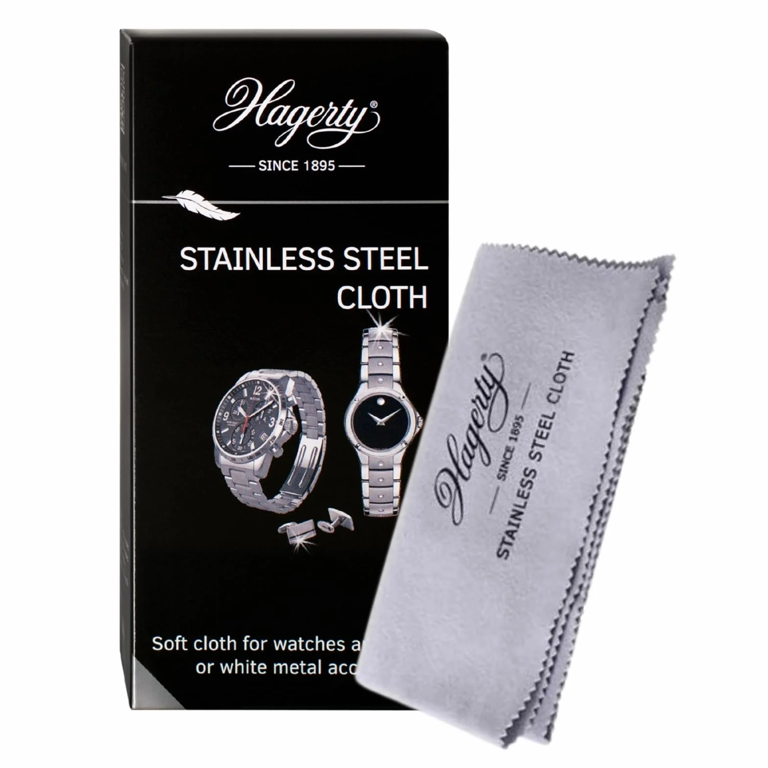 Hagerty Stainless Steel Cloth Ściereczka do czyszczenia stali szlachetnej 36 x 30 cm I Impregnowana ściereczka do polerowania zegarków ze 100% bawełny I Ściereczka pielęgnująca stal szlachetną