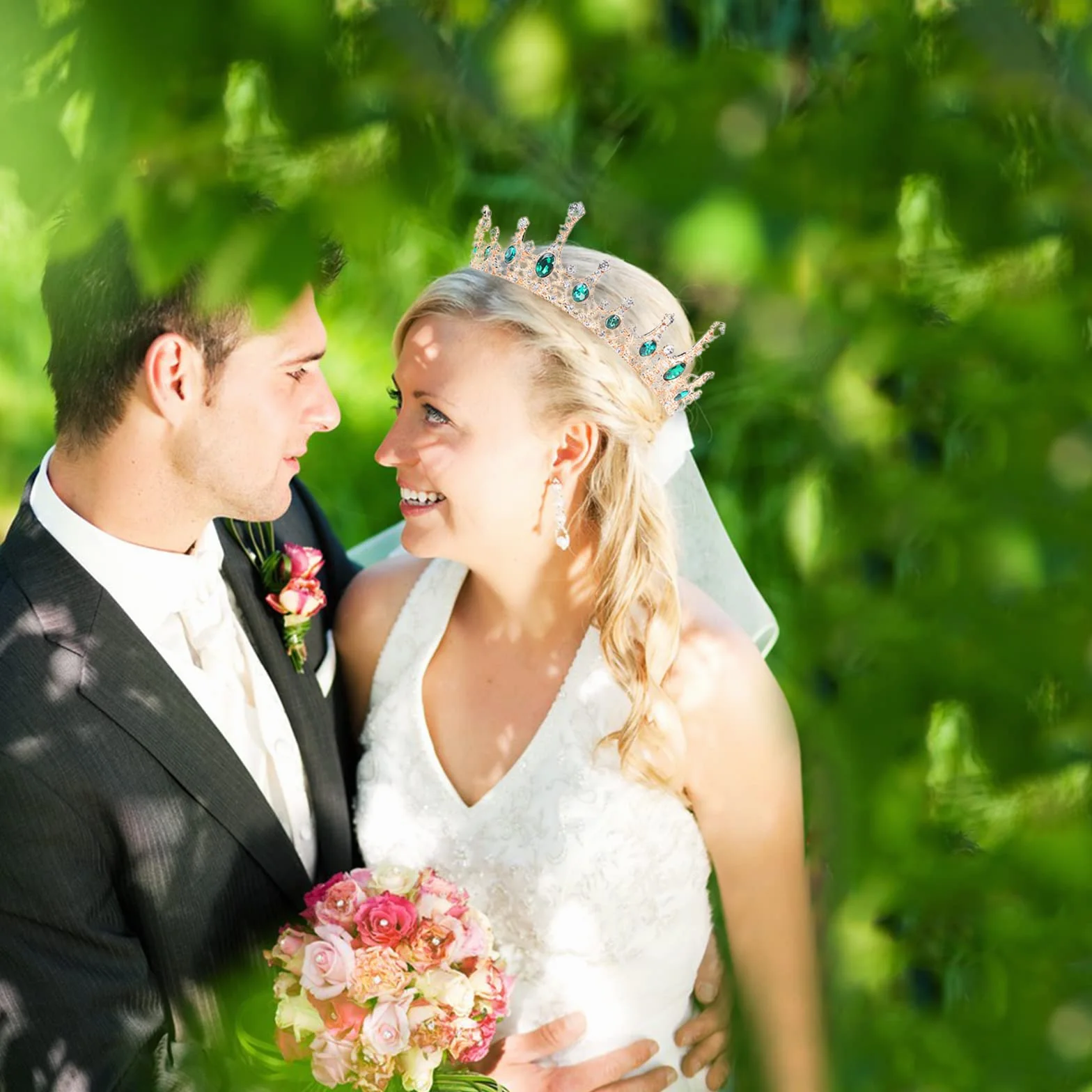 Korona ze strasu zielona tiara ślubna, korona diadem dla kobiet, używana w konkursach piękności, weselach, imprezach, fryzurach dla panny młodej