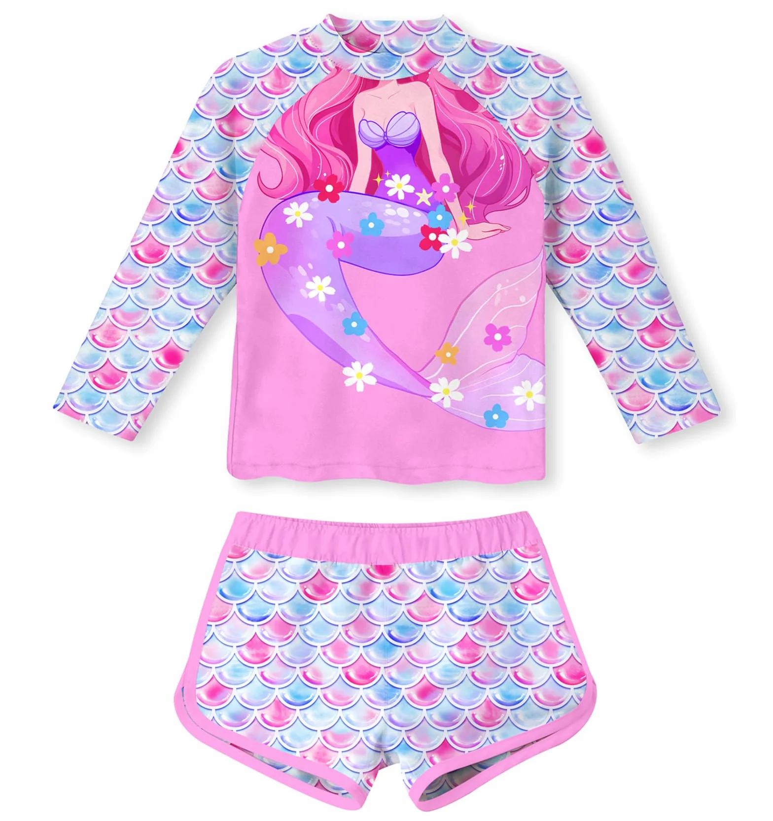 ALISISTER Girls Swimming Costume dziecięcy dwuczęściowy kostium kąpielowy z długim rękawem, UPF50, zestaw do pływania dla dziewczynek w wieku 4, 10 lat
