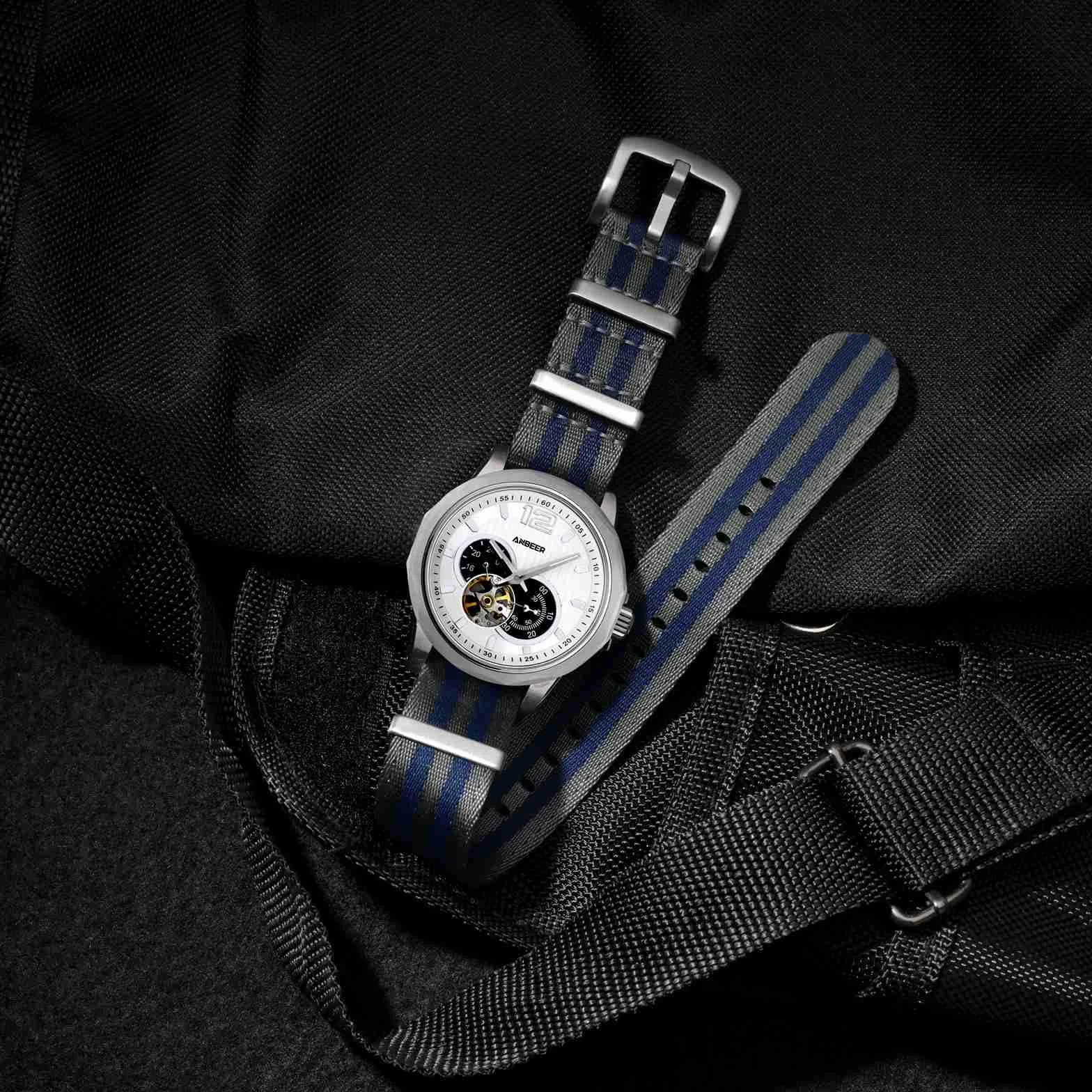 Anbeer Nylonowy pasek do zegarka 18 mm, 20 mm, 22 mm, wojskowy, nylonowy, zapasowy pasek do zegarka z klamrą ze stali nierdzewnej, dla mężczyzn i kobiet