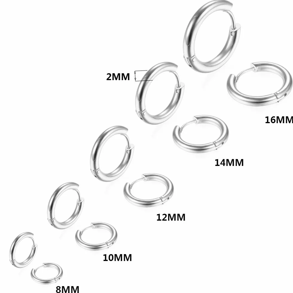 Zestaw 5 par kolczyków ze stali nierdzewnej Huggie Hoop, kolczyki dla mężczyzn i kobiet, obręcze srebrne, małe, 8–16 mm