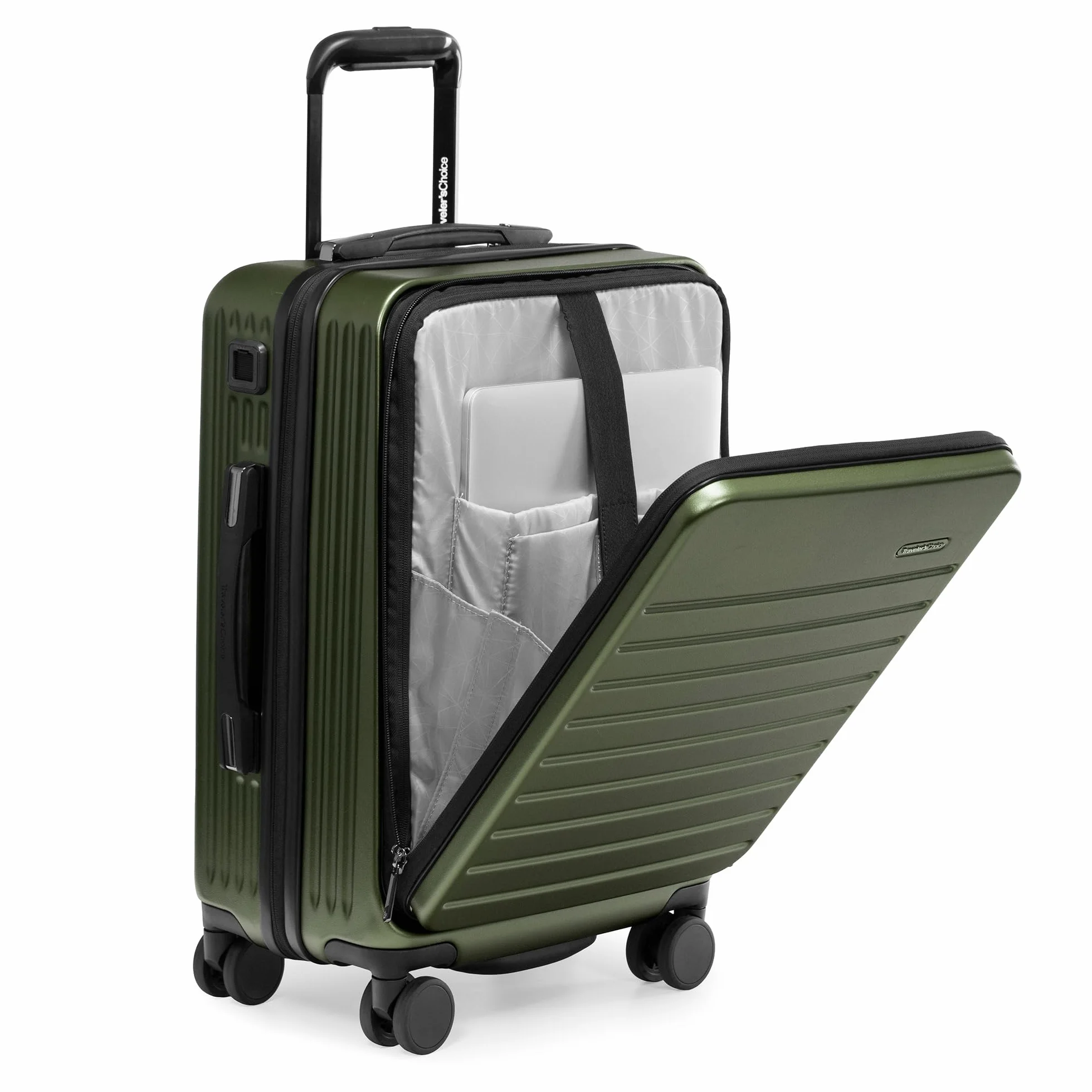 Traveler's Choice Przednia kieszeń poliwęglanowa Hardside Spinner Bagaż podręczny, zielony, podręczny 55 cm, przednia kieszeń Poliwęglan Hardside Spinner Bagaż podręczny, ZIELONY, Carry-On 22-Inch,