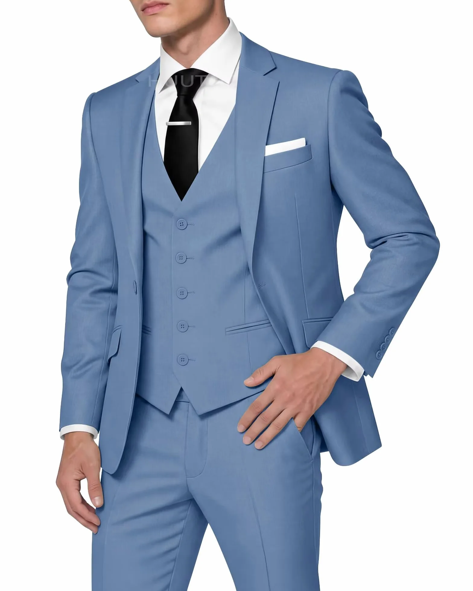 HUUTOE Męskie 3-częściowe garnitury slim fit, kostiumy na studniówkę dla mężczyzn, suknia ślubna, garnitur, letnia marynarka, kurtka, kamizelka, spodnie, smoking, zestaw