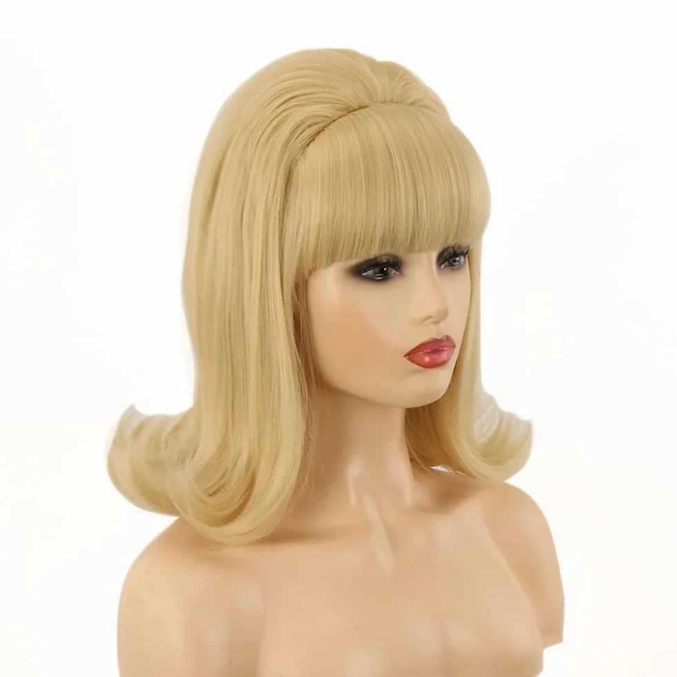 Peruka z lat 60. | FVCENT 70's Retro styl ula w stylu Vintage wygląd flicked ula Bob 50's styl peruka kostium damska peruka z grzywką (Blond)