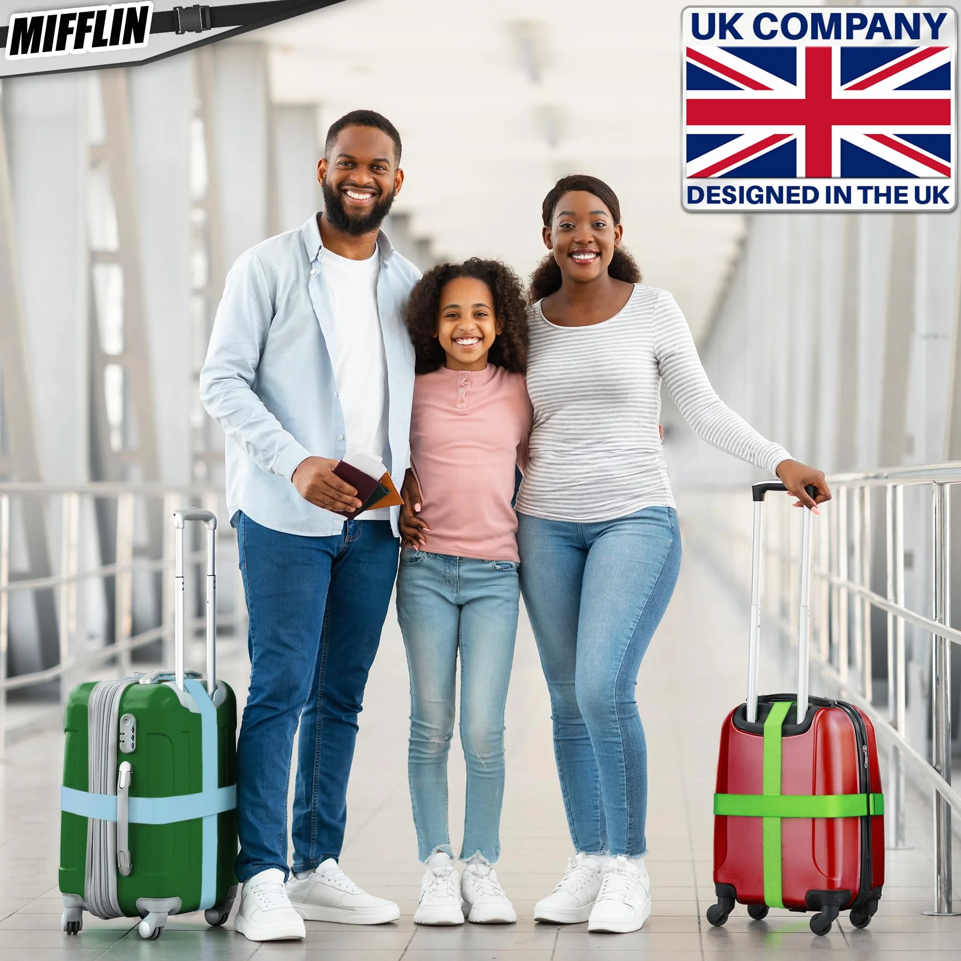 Luggage Straps - Mixed Color, 2m Long, 5cm Wide, 4 Pack - Adjustable Nylon Belt for Travel Suitcases & Bags - by Mifflin