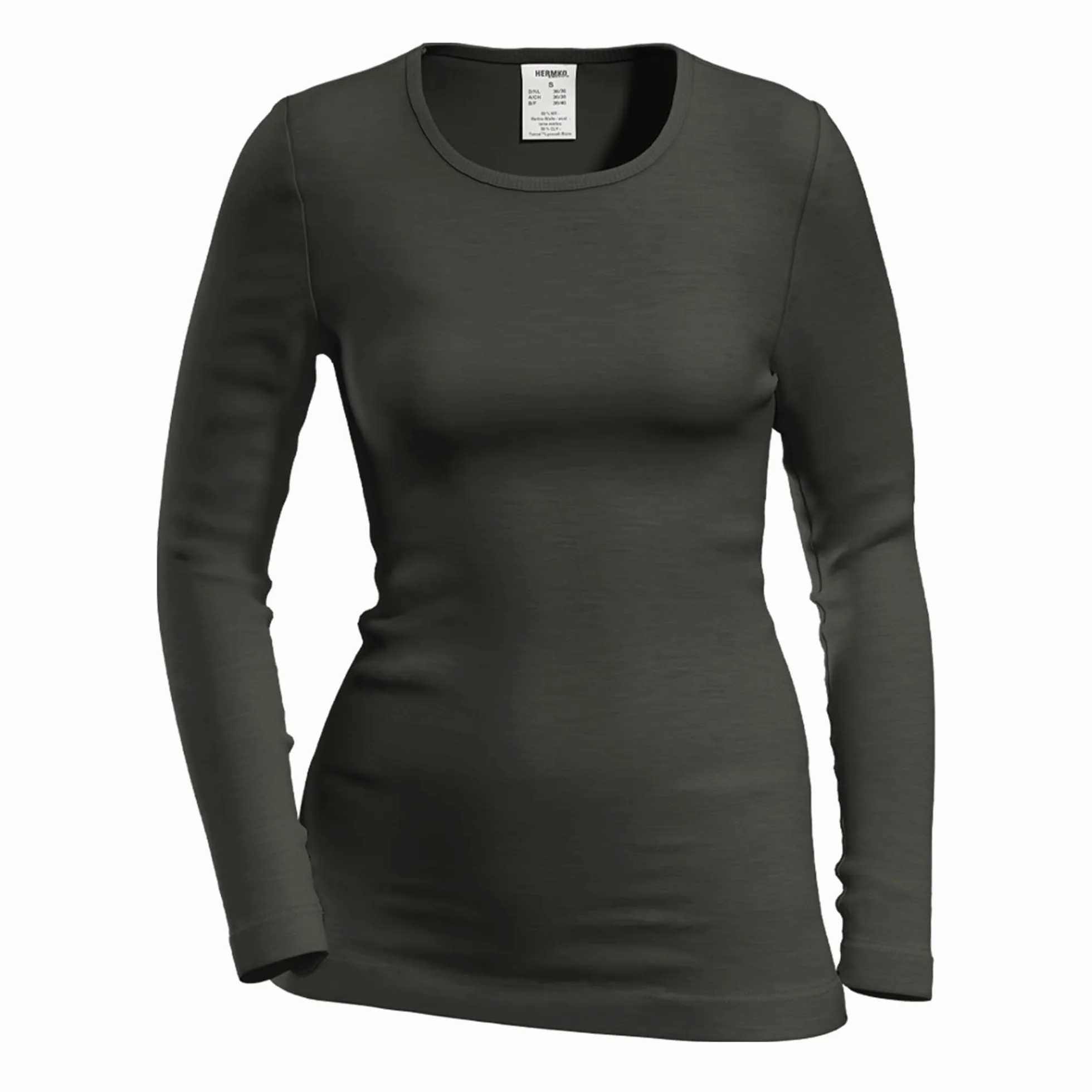 HERMKO 40830 damska koszulka z długim rękawem z wełny/Tencel