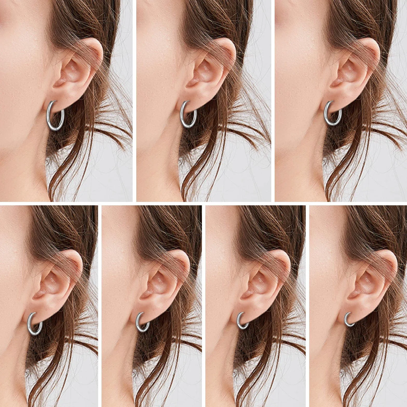 7 par małych kolczyków obręczy ze stali nierdzewnej, dla kobiet, mężczyzn, helix, stokrotka, tragus, biżuteria do wielokrotnego przekłuwania, kolczyki do spania, średnica 8–20 mm, 7 par,