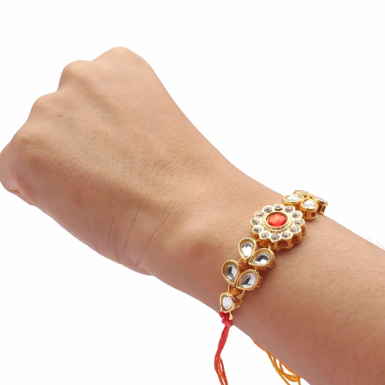 2 designerskie tradycyjne perły i kamienie, wysadzane koralikami zestaw Rakhi dla Bhaiya Bhabhi z opakowaniem Roli Chawal w zestawie do Rakshabandhan Rakhi Combo, zestaw Bhaiya Bhabhi Rakhi