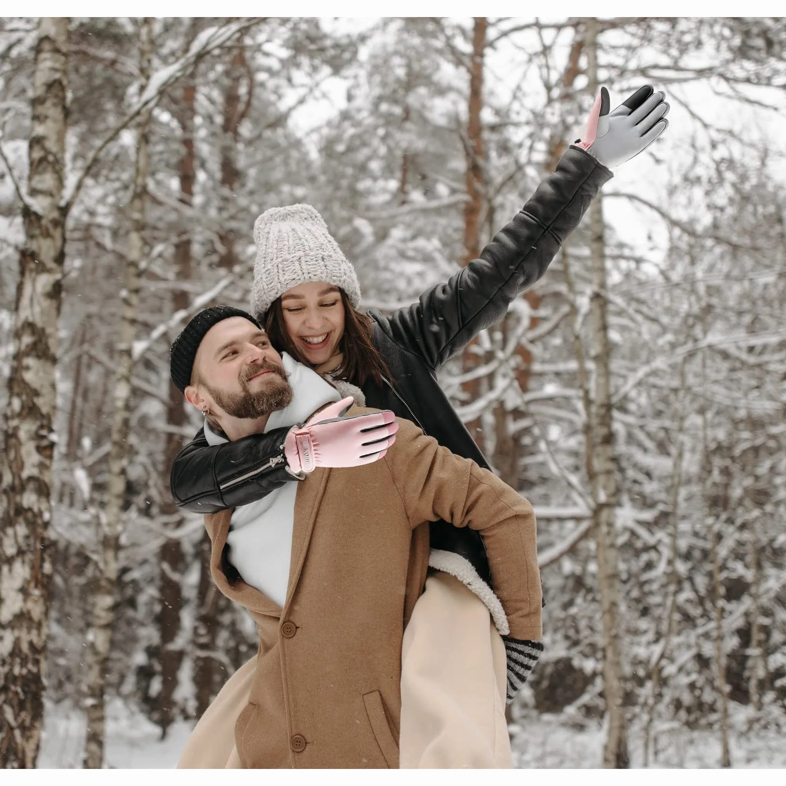 Andiker Zimowe damskie rękawiczki narciarskie, rękawiczki zimowe, ciepłe, wodoszczelne rękawiczki z ekranem dotykowym, antypoślizgowe rękawice snowboardowe do jazdy na nartach, biegania i jazdy na rowerze, Rosa, jeden rozmiar