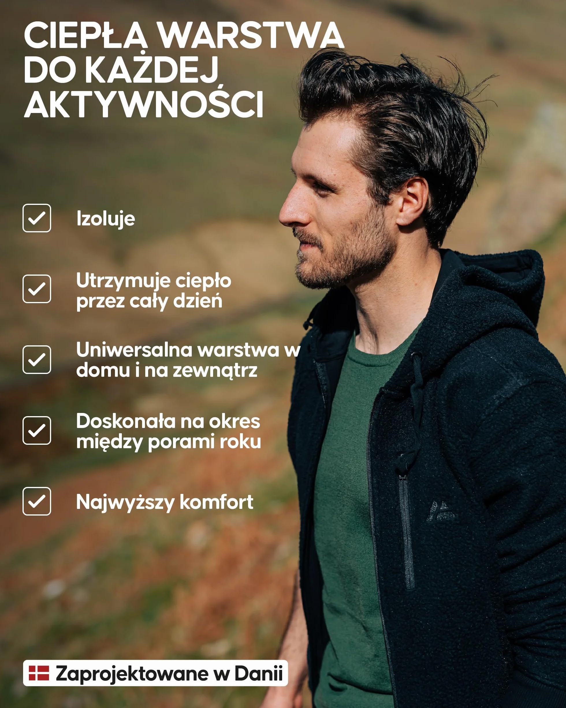 DANISH ENDURANCE Kurtka Polarowa Męska, Zimowa z Zamkiem Błyskawicznym i Kapturem, Outdoorowa, Trekkingowa, na Narty