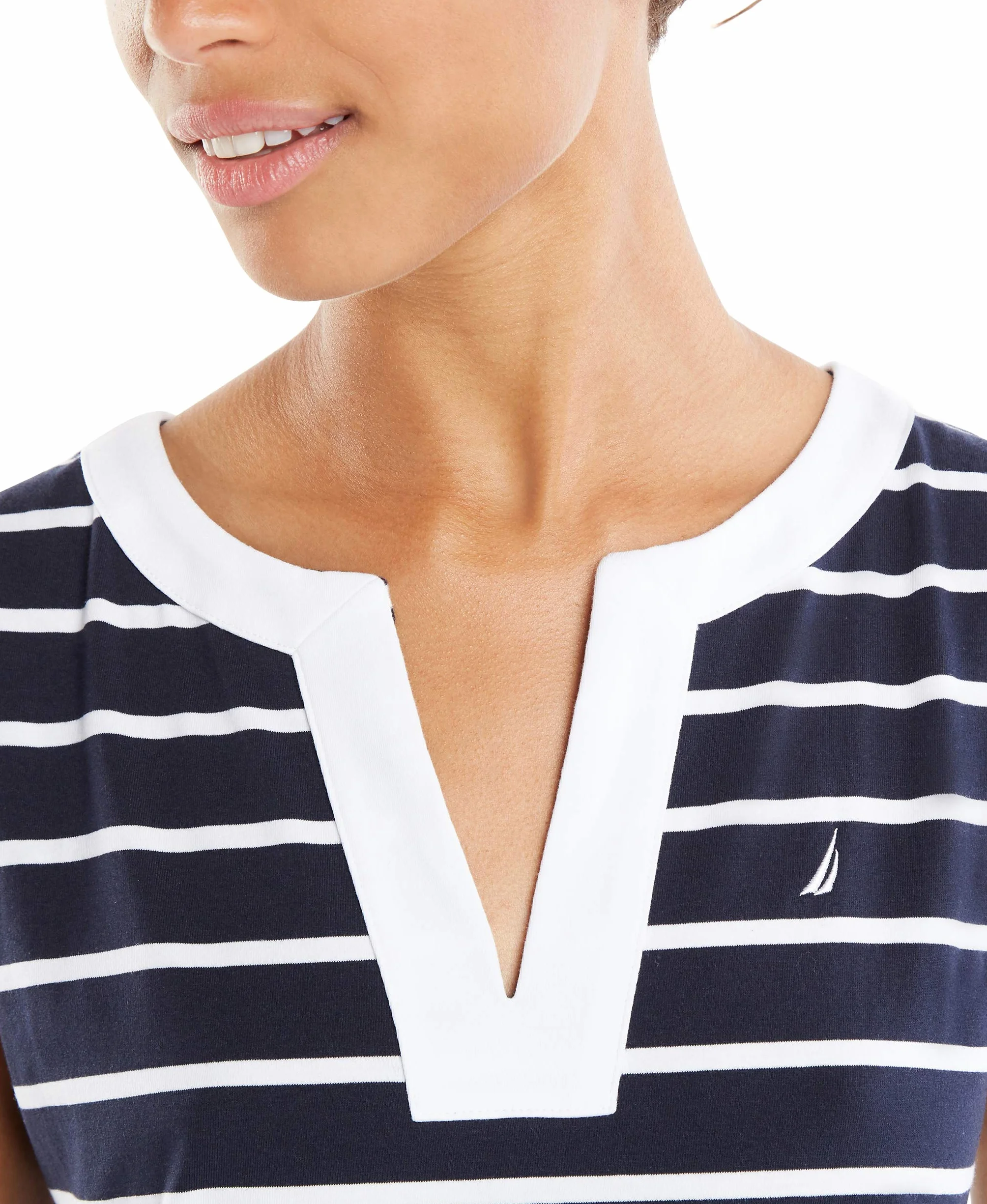 Nautica Nieformalna sukienka Kobiety Breton Stripes Bez Rękawów Dekolt W Serek Elastyczna Bawełniana Sukienka Polo