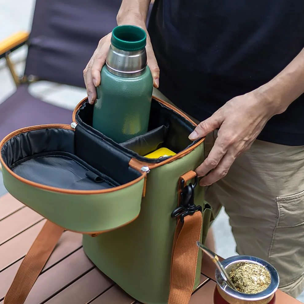 Cuopru Wysokiej jakości torba na ramię Yerba Mate Kit, dwuwarstwowa, wodoodporna, 2 butelki wina, przenośna torba na podróż, piknik, plażę, Zielony wojskowy, One_Size, Torba na ramię