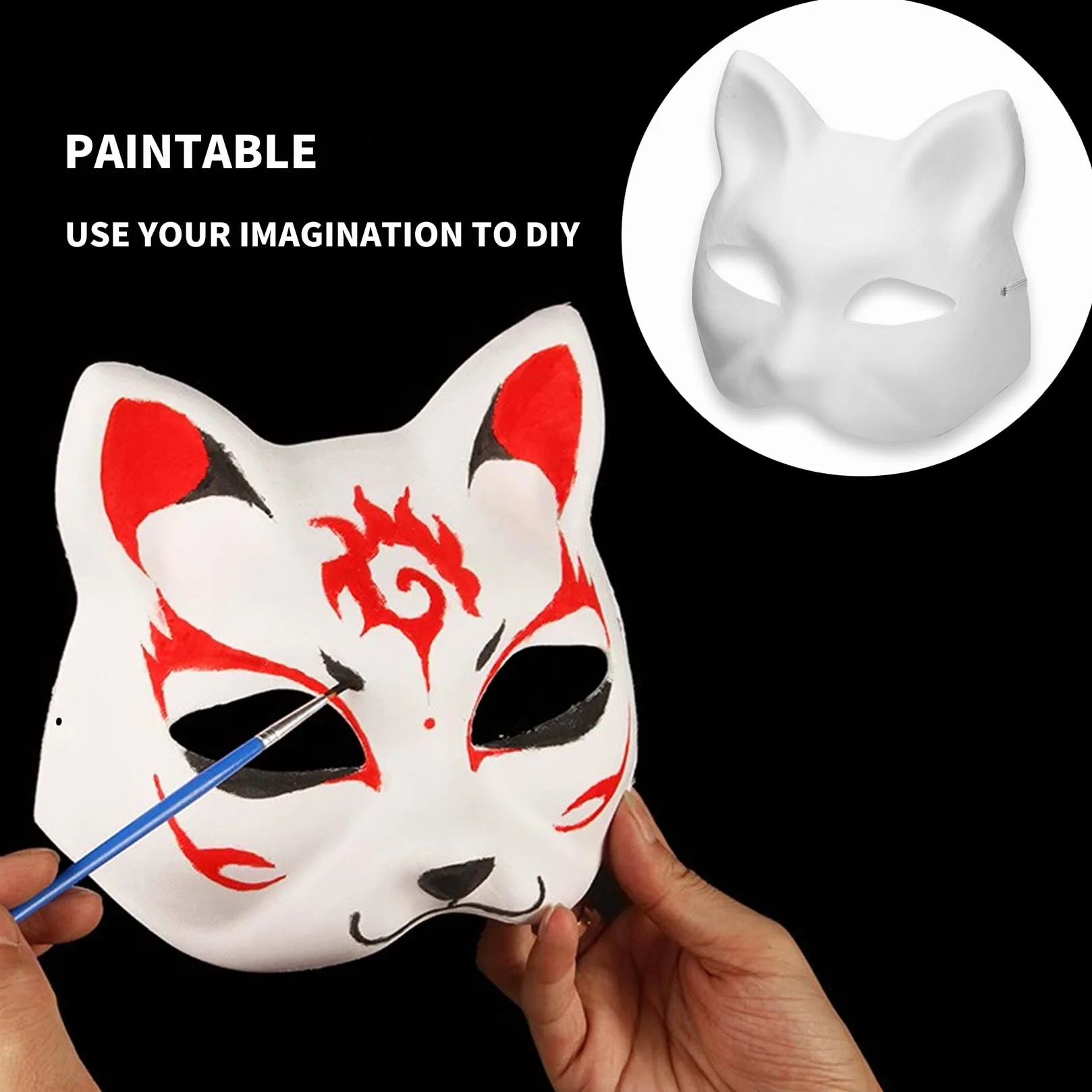 12 masek dla kotów, maska Therian, maska lisa, białe maski do malowania, maska papierowa DIY, pusta maska z kotem na Halloween, cosplay, maskaradę, imprezę, bal maskowy, niepomalowane