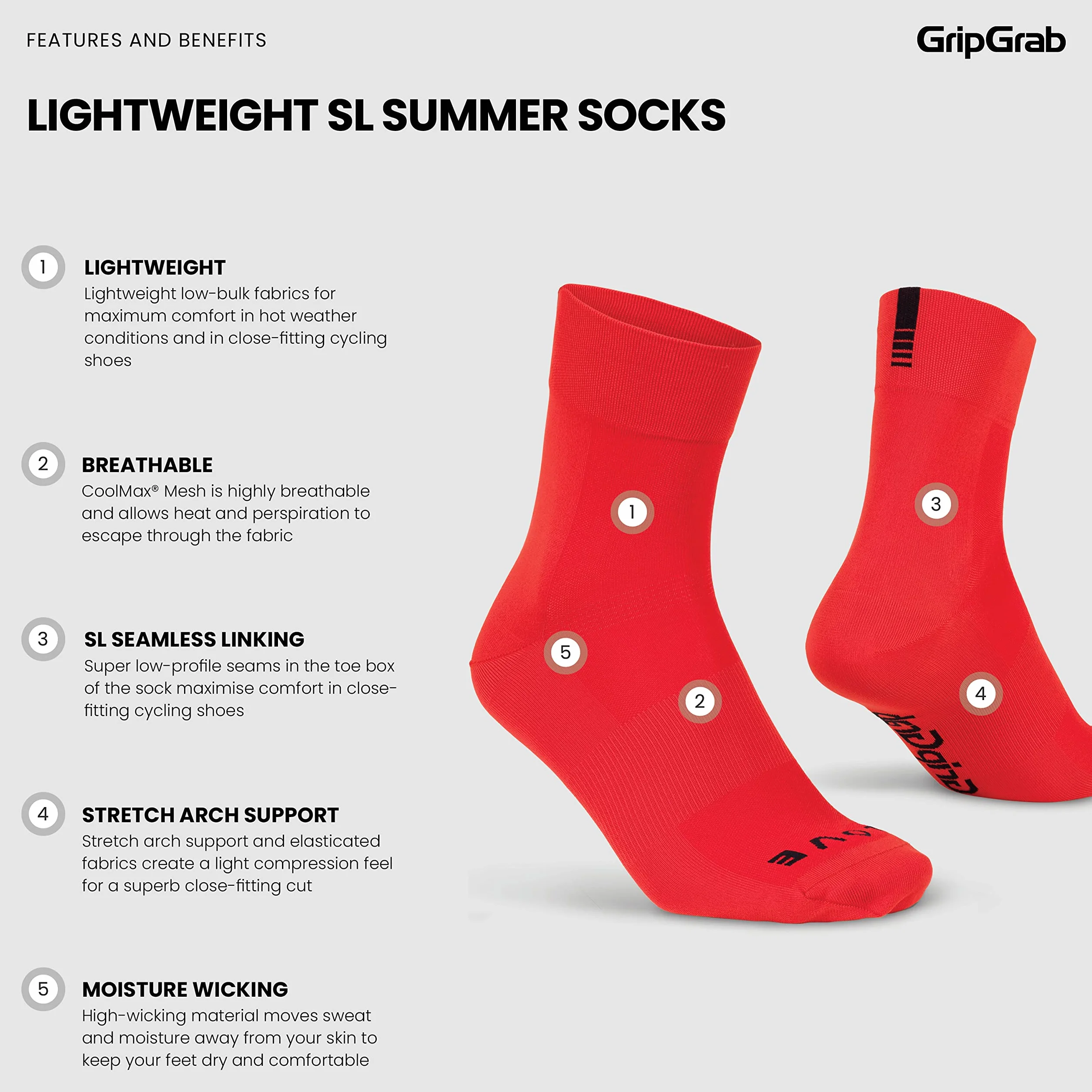GripGrab Lightweight SL Performance skarpety rowerowe, na lato, 1 i 3 pary, 2 długości, krótkie i długie