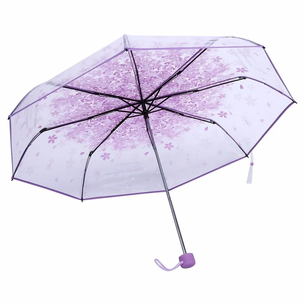 BuyWeek Przezroczysty parasol kieszonkowy, odporny na burzę, 55 × 93 cm, mini, modny na wesele, ukończenie szkoły (jasny fioletowy)