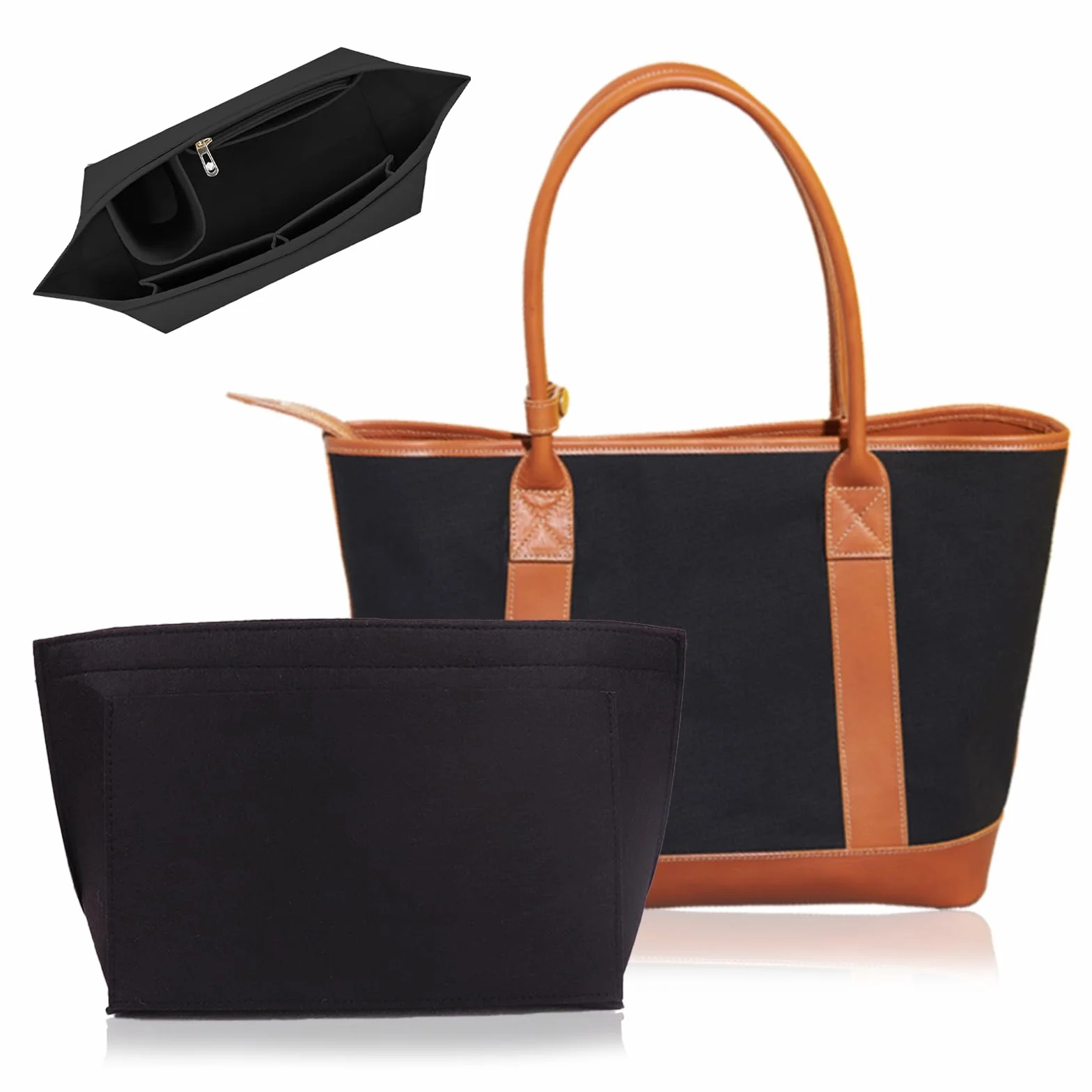 Organizer do torby, organizer Longchamp, organizer na torby, organizer na torby filcowe, z wieloma kieszeniami, składany organizer do Longchamp (czarny, 10 x 7,8 x 5,1 cala)