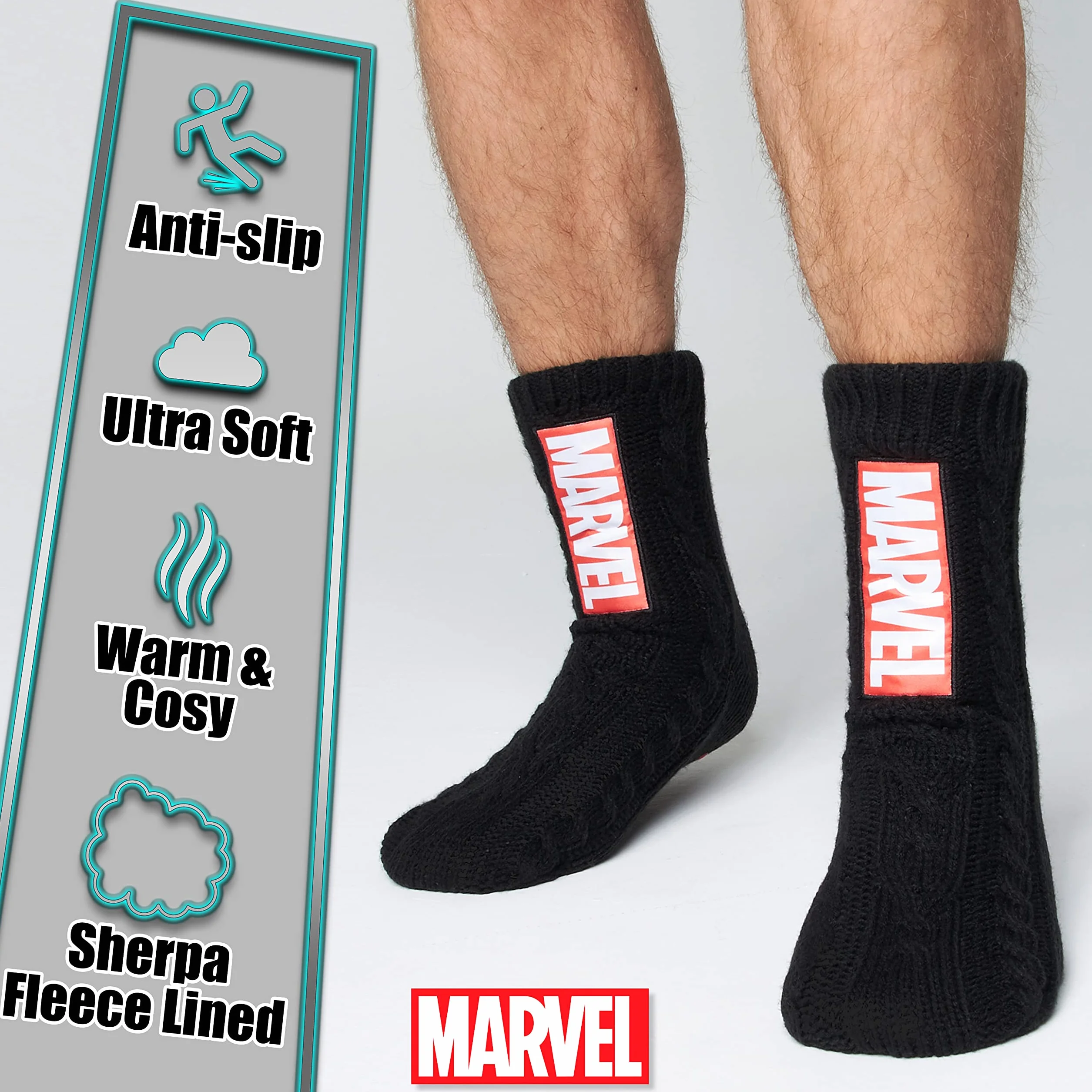 Marvel Puszyste skarpetki, męskie skarpety w kapcie, ciepłe skarpetki z dzianiny Thor Black Panther