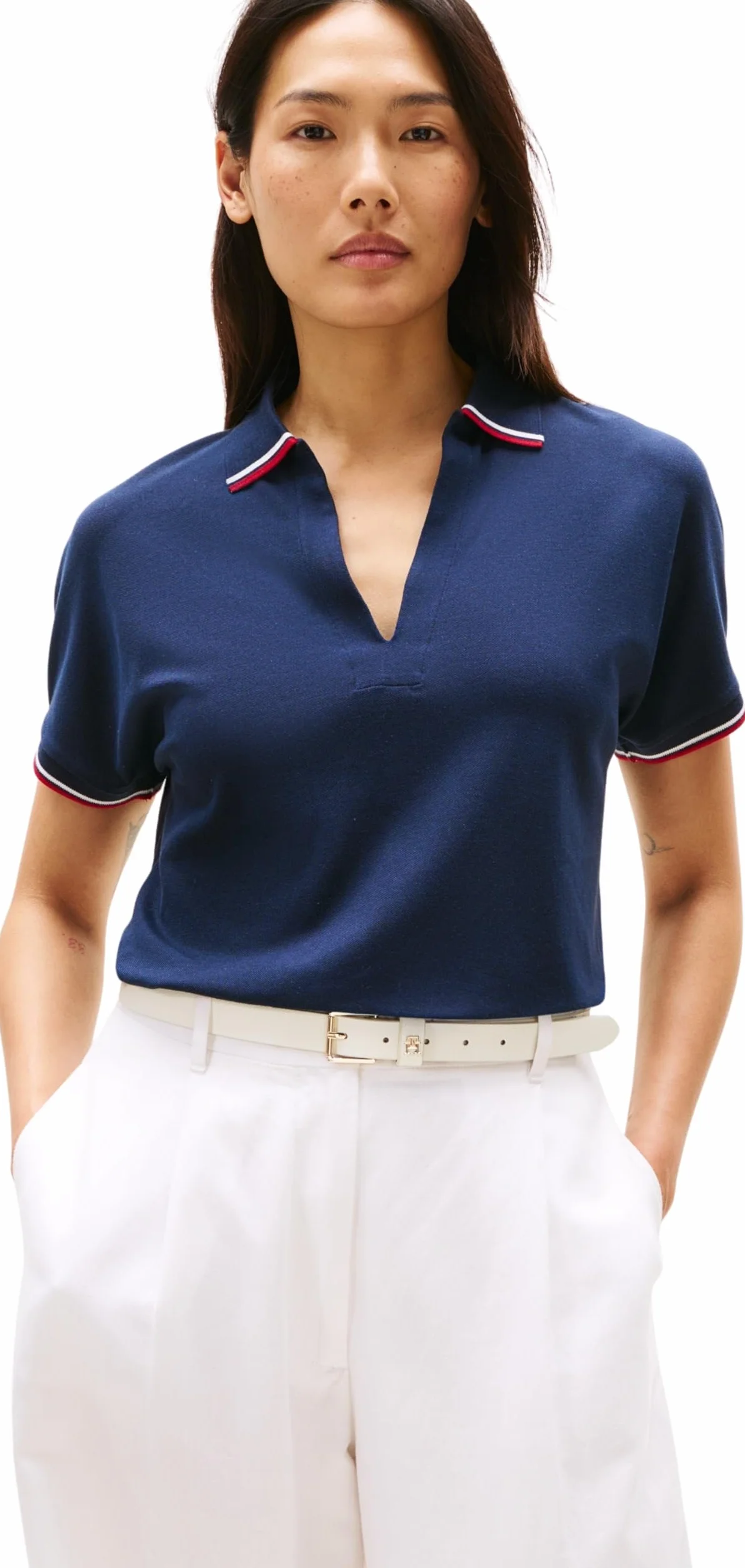 Tommy Hilfiger Lyocell Tipping Open SS Polo Ww0ww46512 Polo S/S damska, Niebieski (Dark Night Navy), L