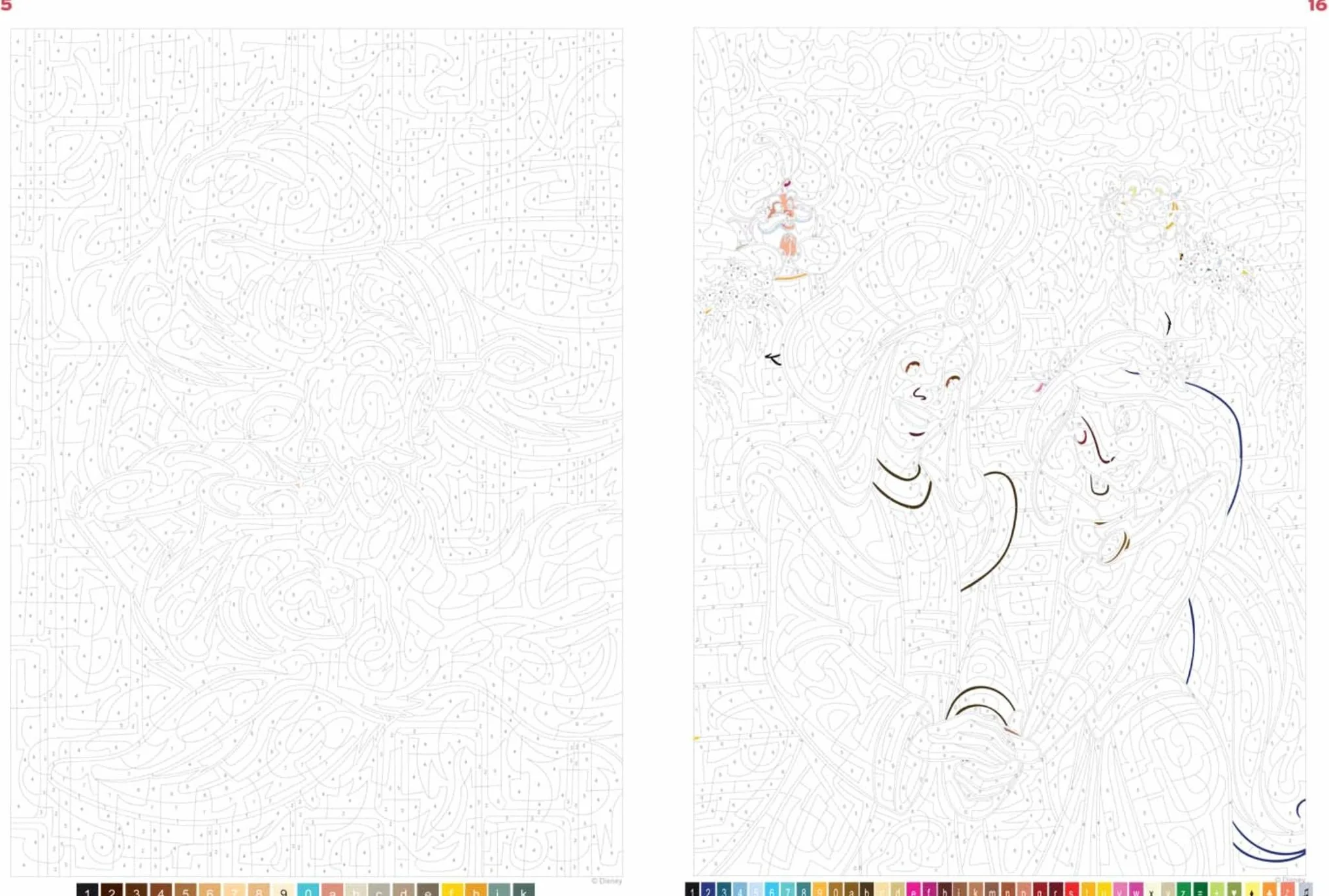 Coloriages mystères Disney - Love Stories: Coloriez les chiffres et découvrez l'image !