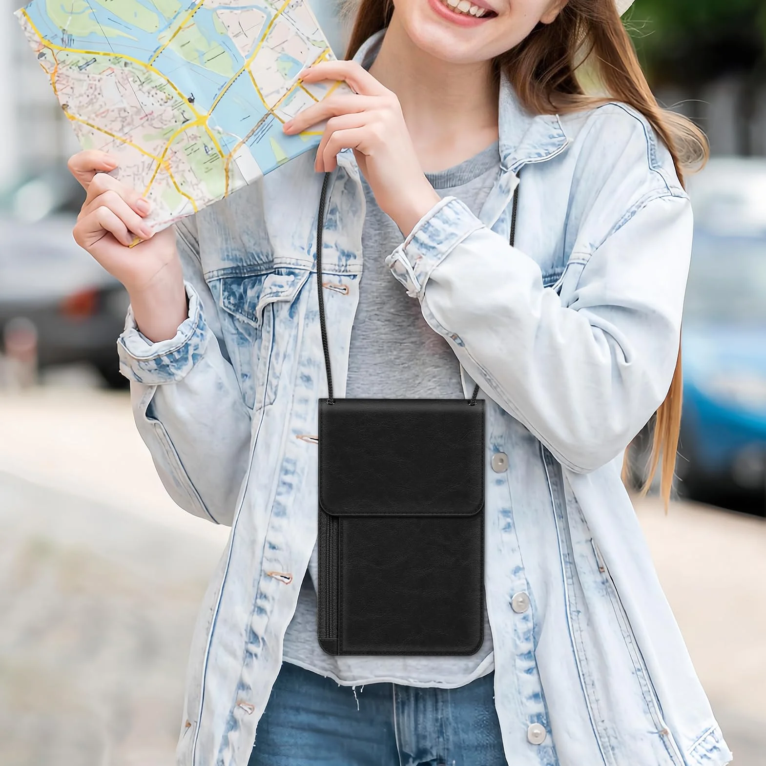 Fintie Torba na klatkę piersiową, torba na paszport, blokada RFID, torebka podróżna, torebka na ramię, etui na telefon komórkowy ze sztucznej skóry premium, dla mężczyzn, kobiet, dzieci, chłopców i