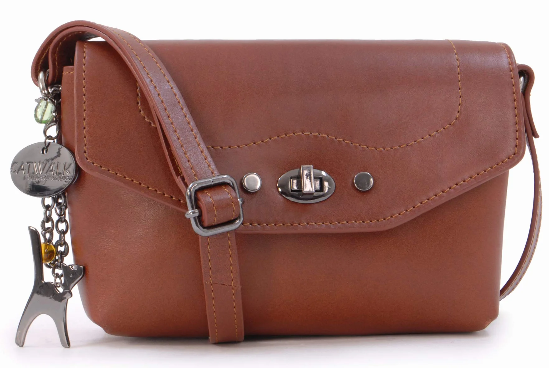 Catwalk Collection Handbags - Mała Damska Skórzana Torebka Crossbody - Torba na Ramię z Klapką - Regulowany Pasek na Ramię - Florence