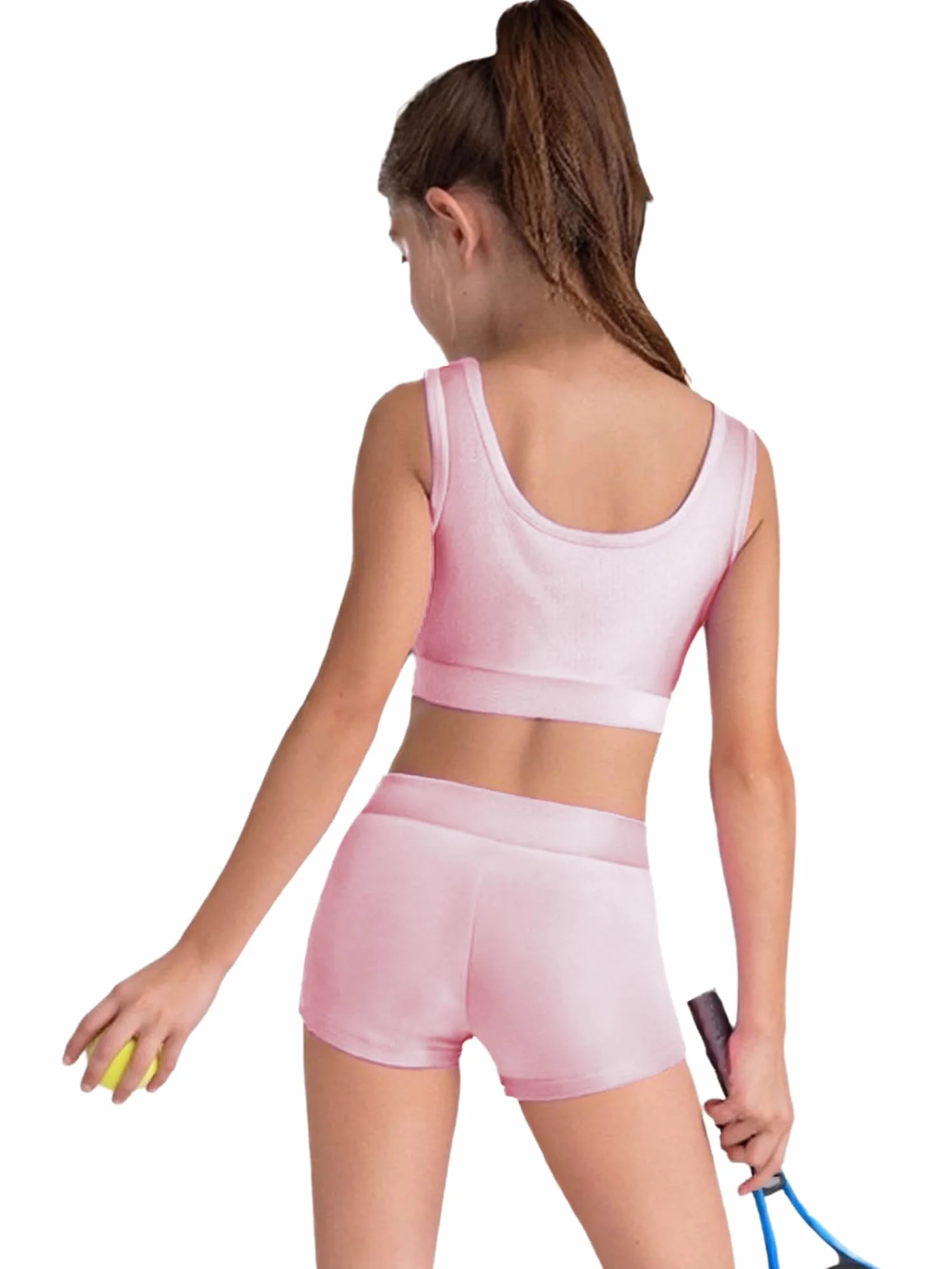 Dziecięce zestawy sportowe dla dziewczynek artystyczny strój do ćwiczeń Jogging Bieganie Siłownia Biustonosz sportowy Crop Top Spodenki Zestaw Łyżwiarstwo figurowe