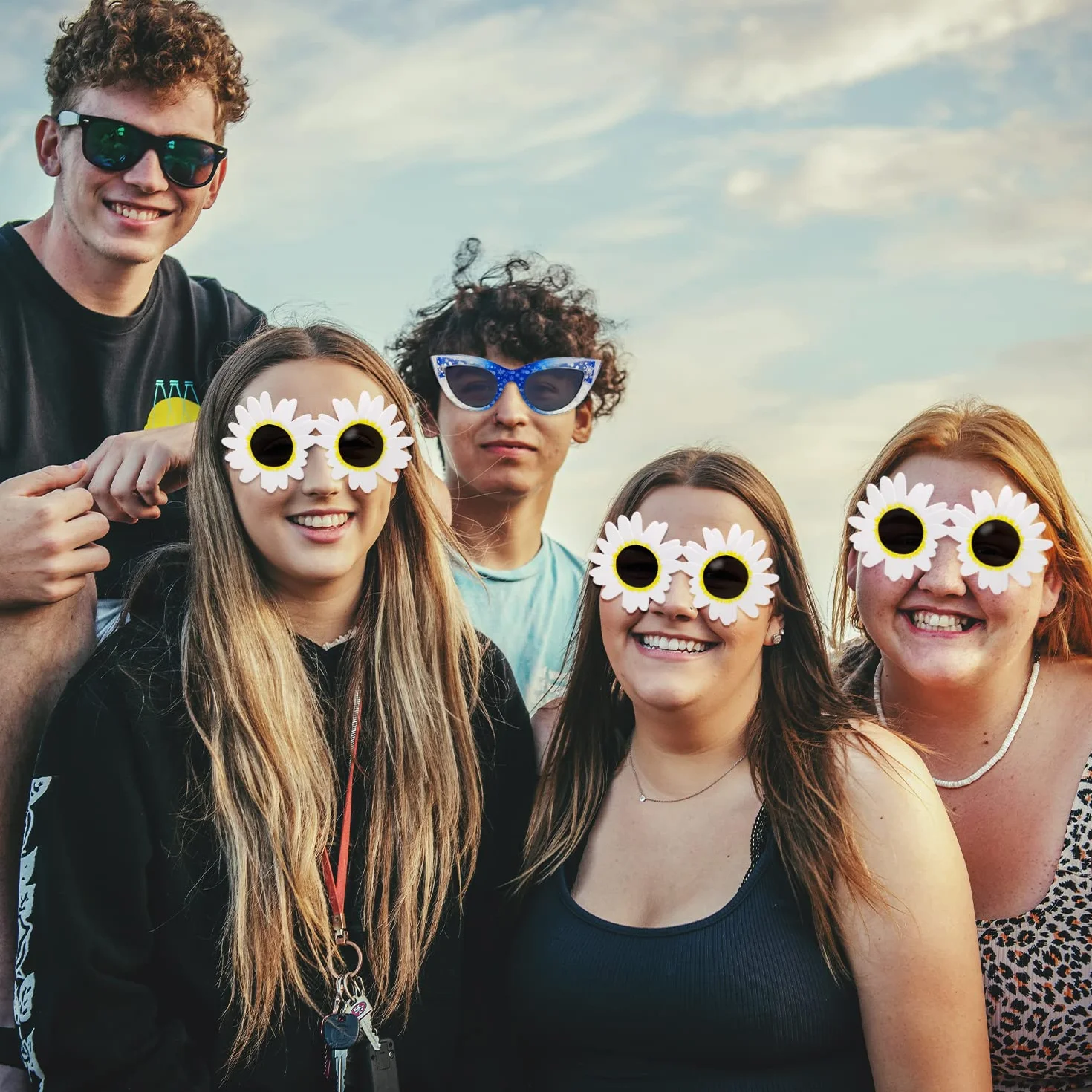 4 sztuki dziecięcych okularów przeciwsłonecznych, płatki śniegu, okrągłe, ochrona przed promieniowaniem UV, cień retro, słonecznik, zabawne okulary przeciwsłoneczne dla dzieci, hawajskie plażowe na urlop., niebieski, 121*42MM