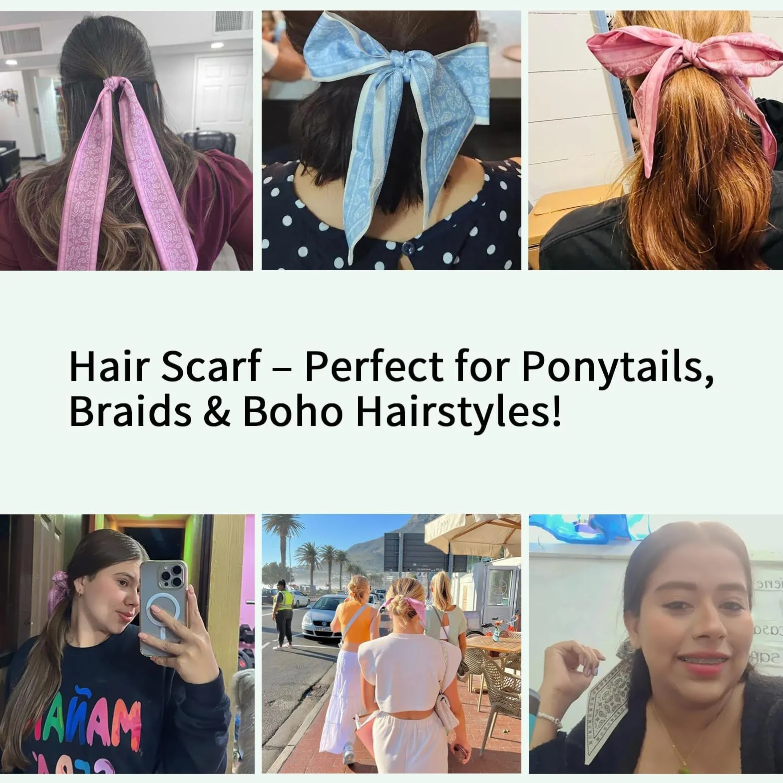 4 szt. szalik damski, bandana do włosów dla kobiet, satynowa chustka, chusta na głowę, wiązanie szyi lub głowy, stylowe akcesoria modowe, styl boho, prezenty dla kobiet (89 x 6 cm)